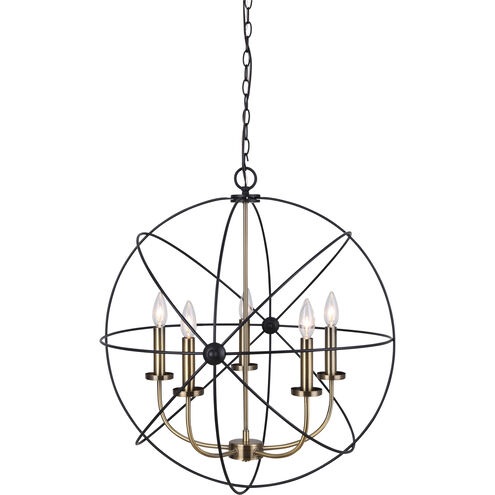 Madison 5 Light 25 inch Black And Gold Chandelier Ceiling Light
