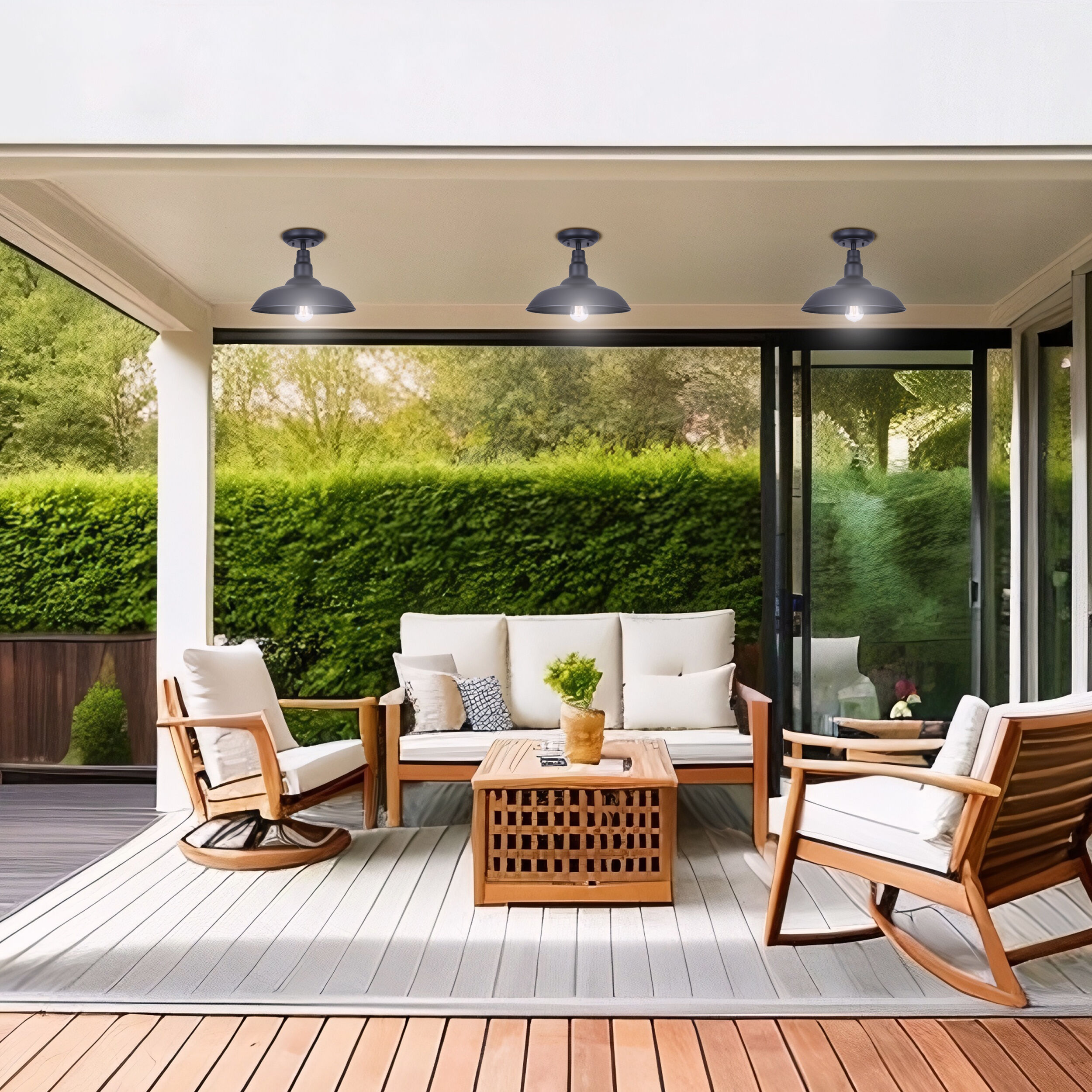 Valec 1 Light 14 inch Sand Black Outdoor Flush Mount