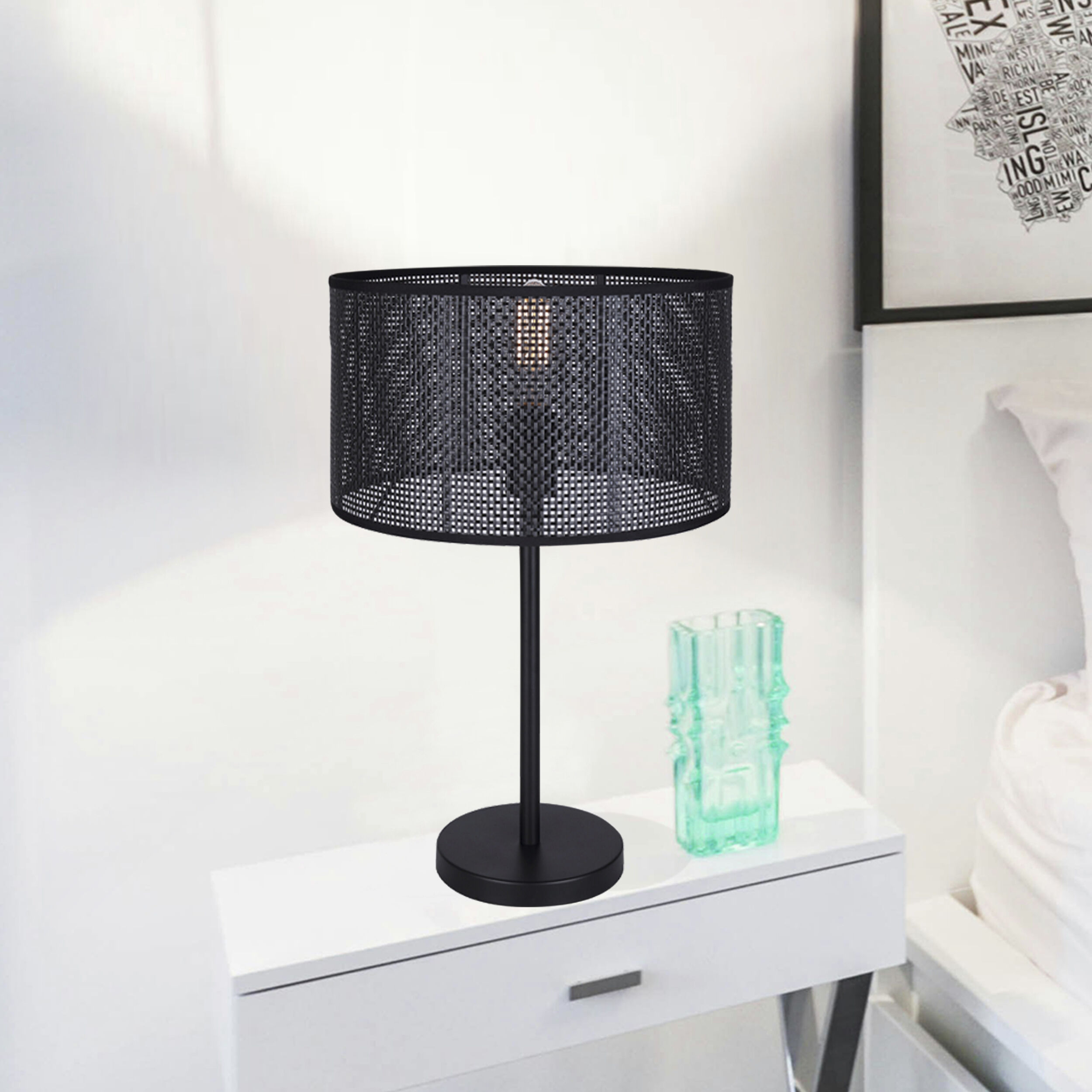 Bellamy 22 inch 100.00 watt Matte Black Table Lamp Portable Light in Black Faux Rattan