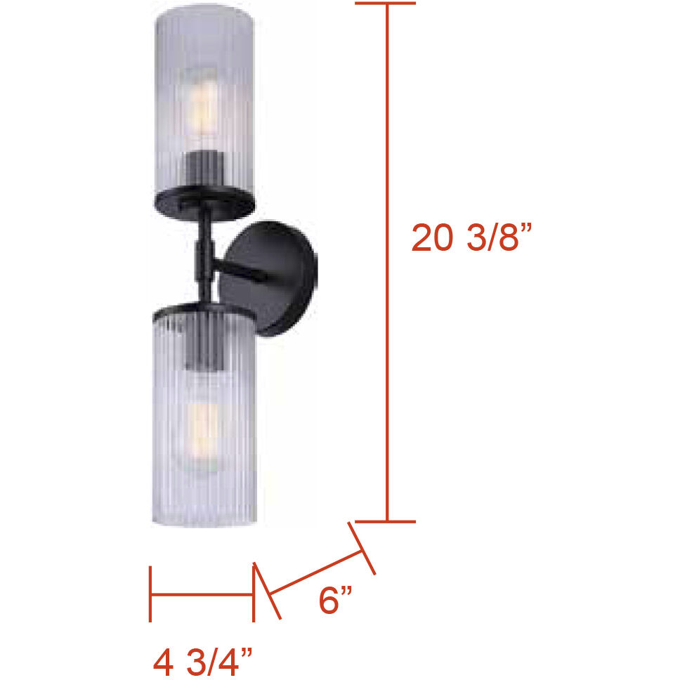 Kinslea 2 Light 6 inch Matte Black Vanity Light Wall Light in Clear Glass