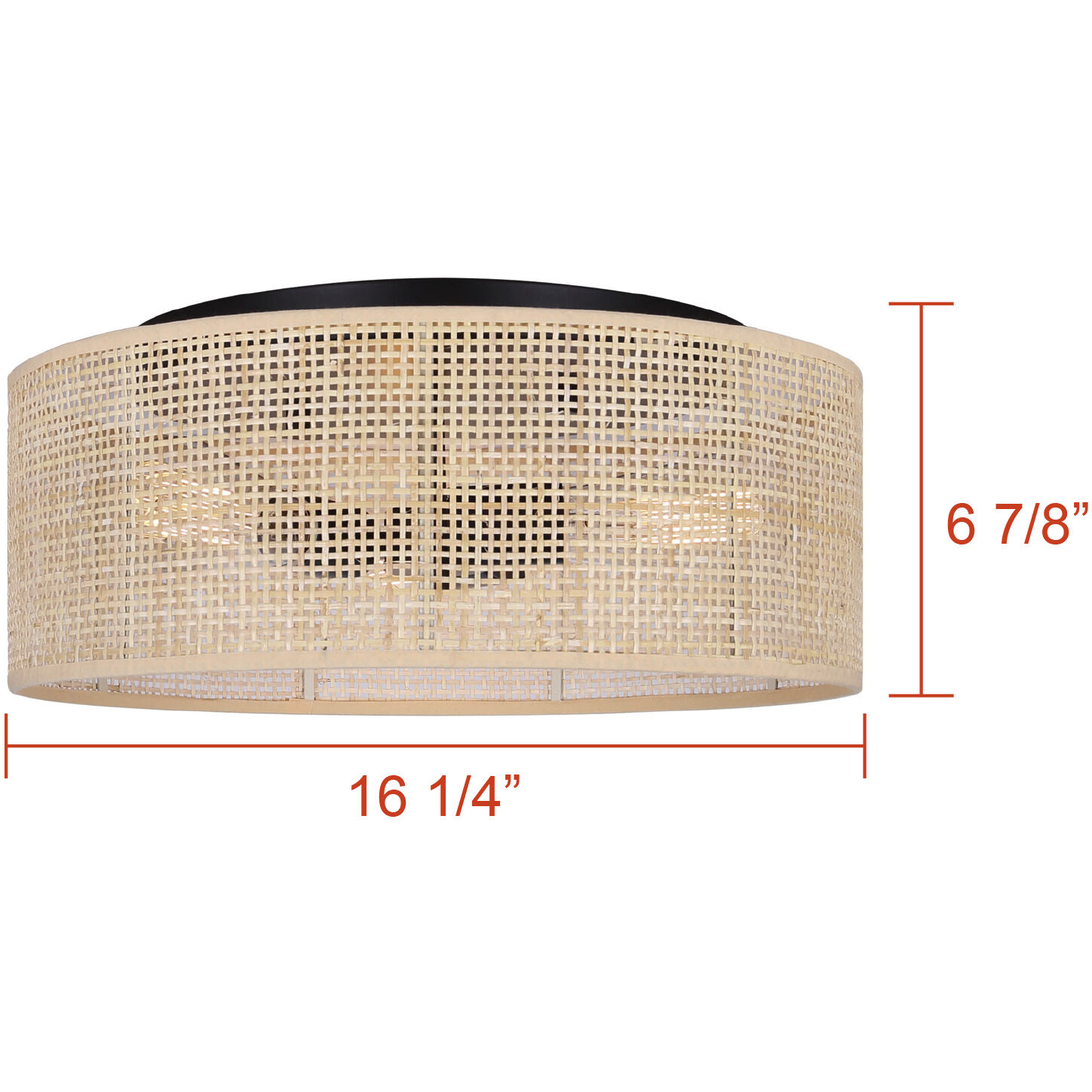 Bellamy 3 Light 16.25 inch Black Flush Mount Ceiling Light in Natural Rattan