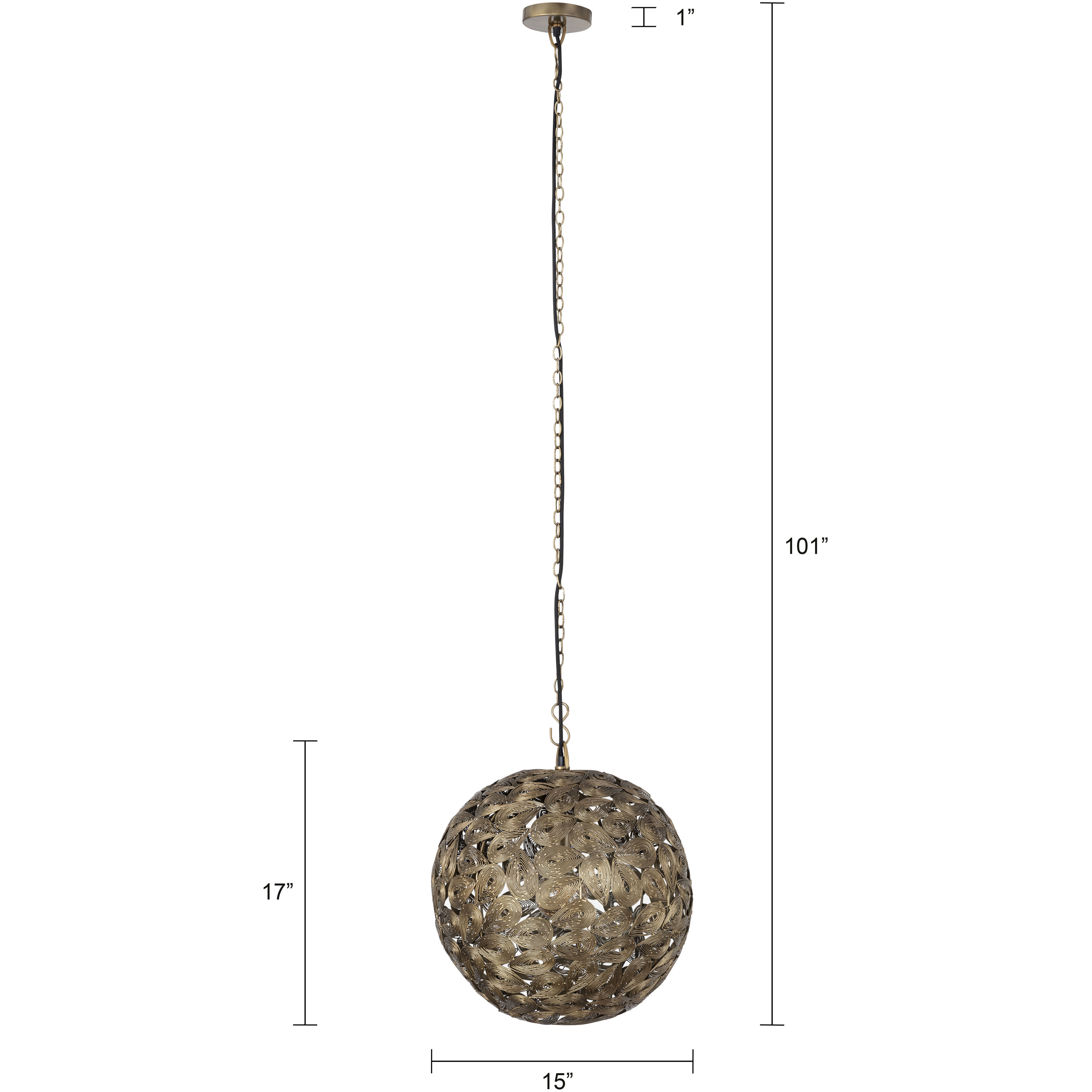 Kora 1 Light 15 inch Antique Brass Pendant Ceiling Light