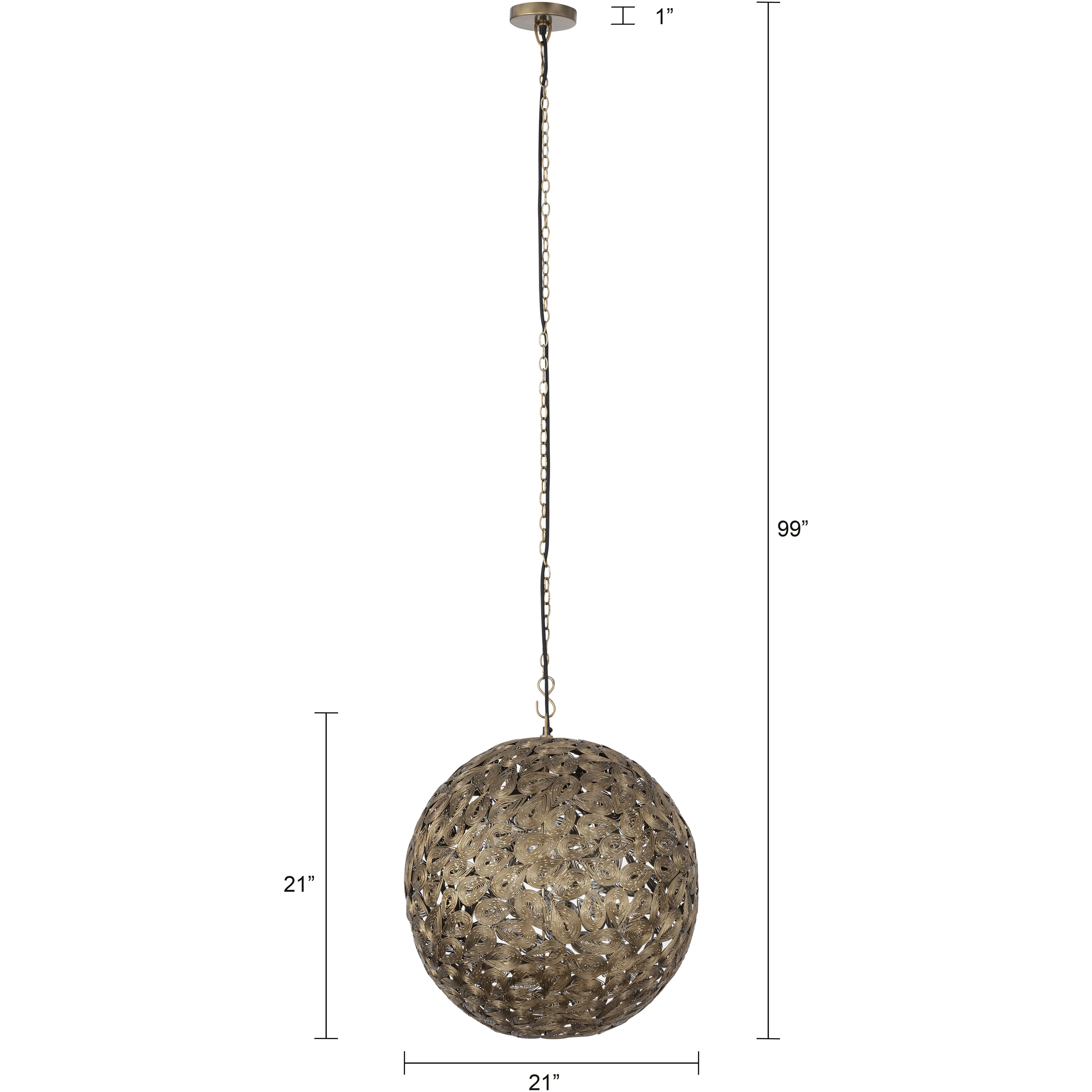 Kora 1 Light 21 inch Antique Brass Pendant Ceiling Light