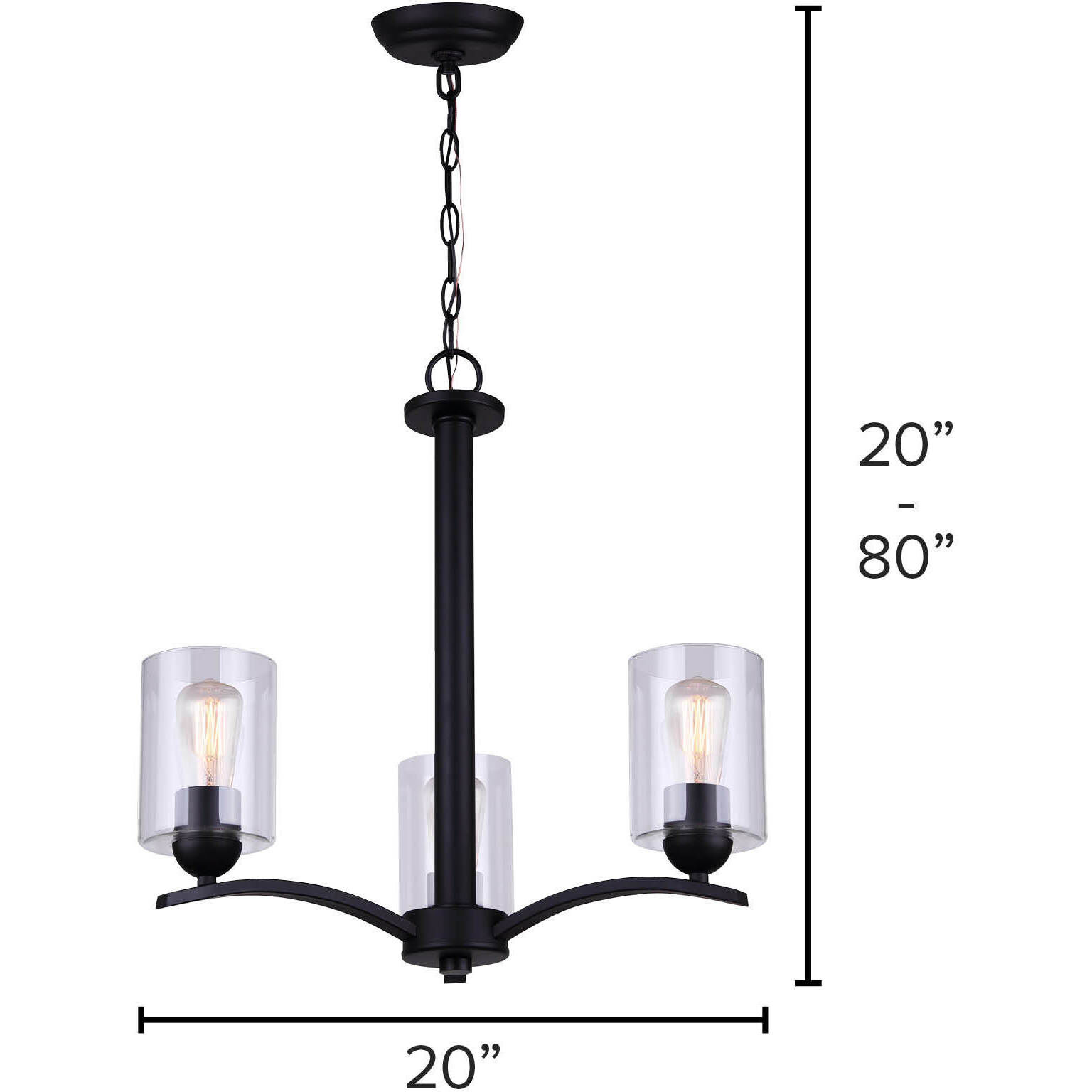 Hampton 3 Light 20 inch Matte Black Chandelier Ceiling Light