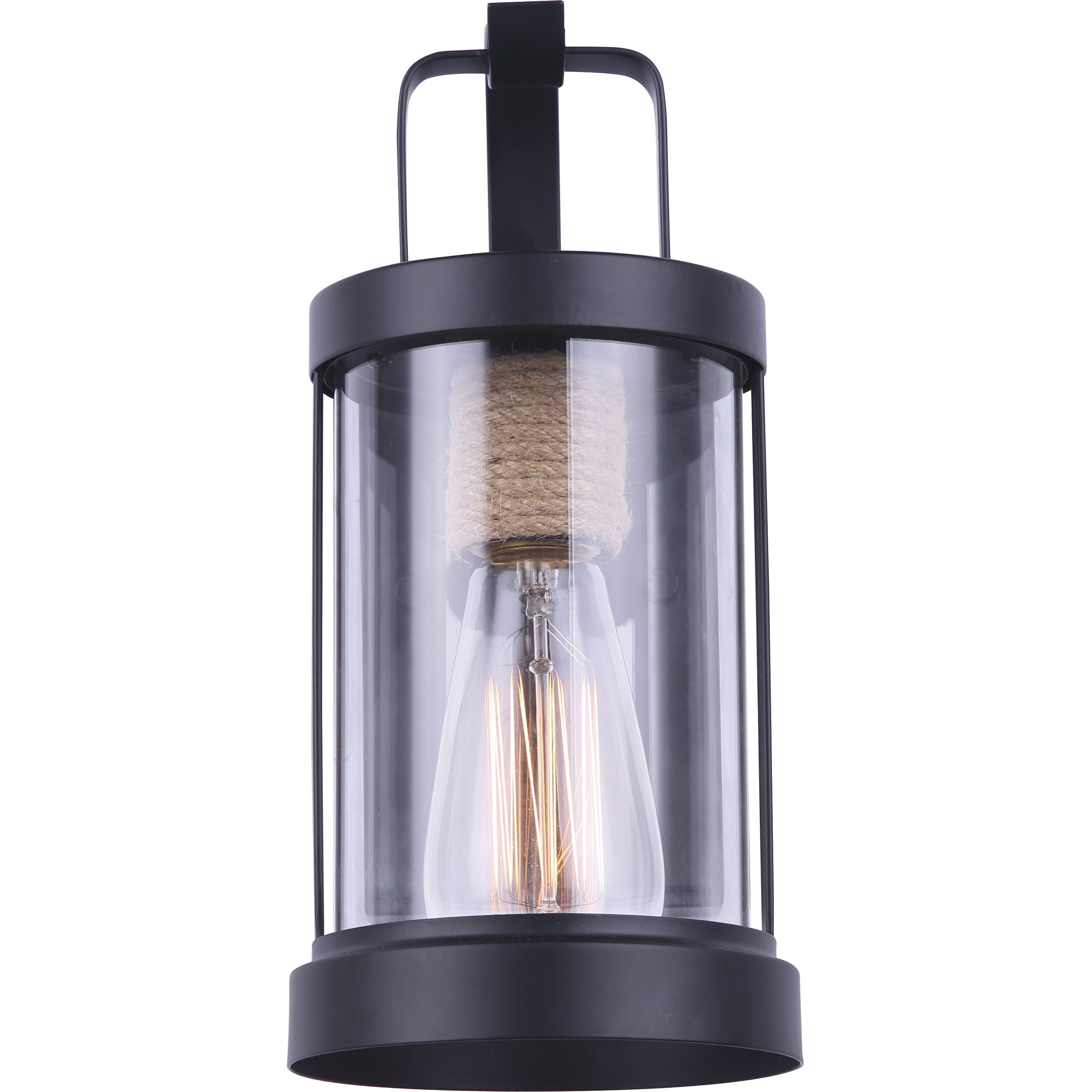 Madison 1 Light 12 inch Matte Black and Rope Outdoor Wall Light
