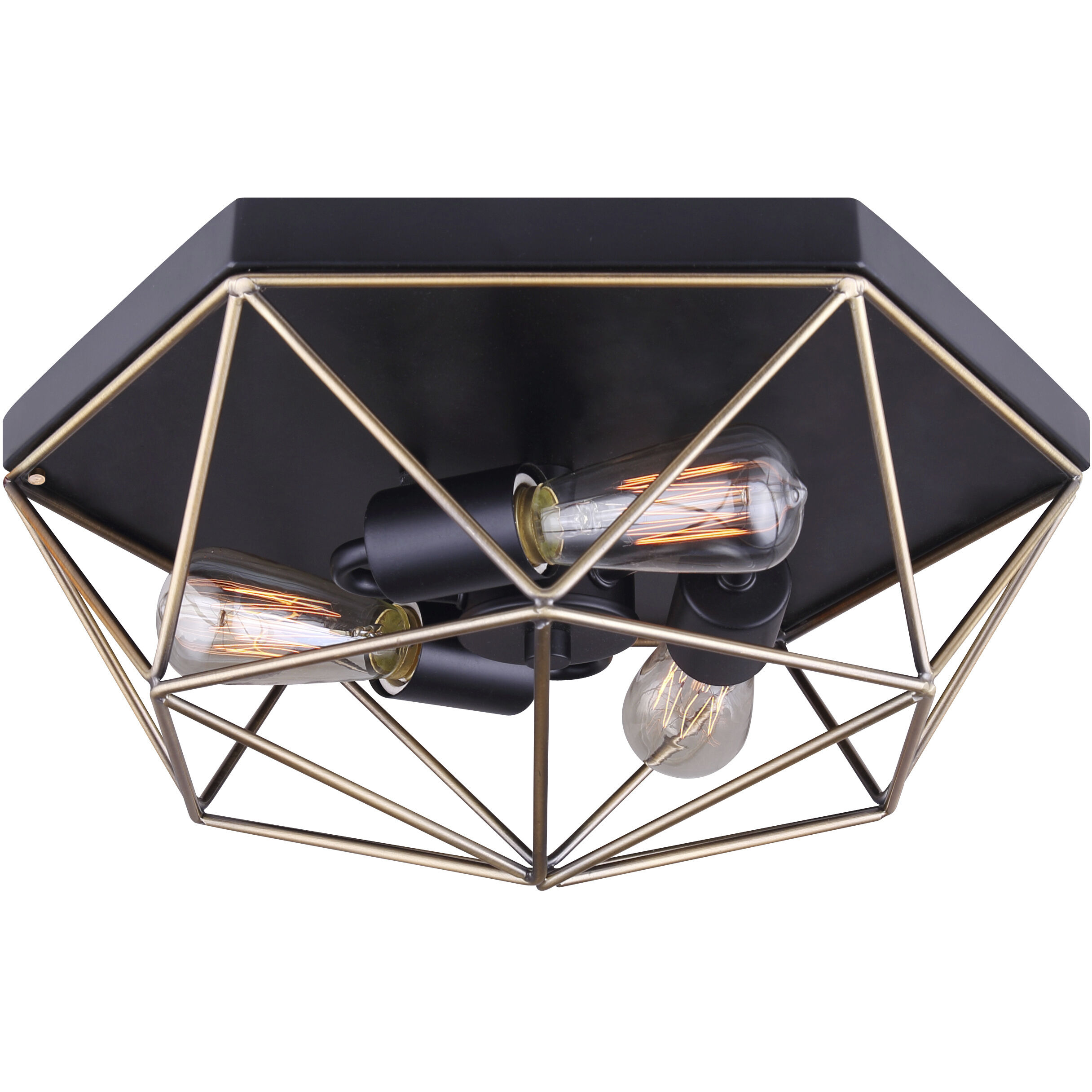 Madison 3 Light 15 inch Black and Gold Flush Mount Ceiling Light