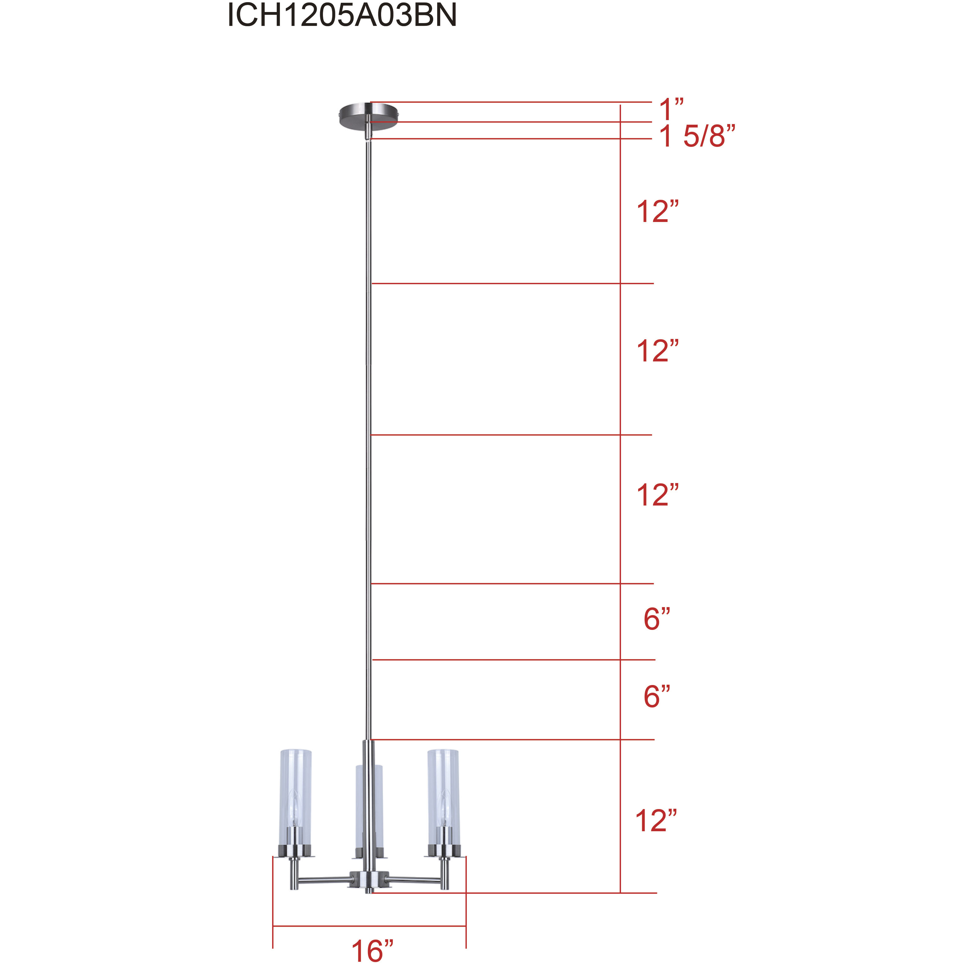 Benson 3 Light 16 inch Brushed Nickel Chandelier Ceiling Light
