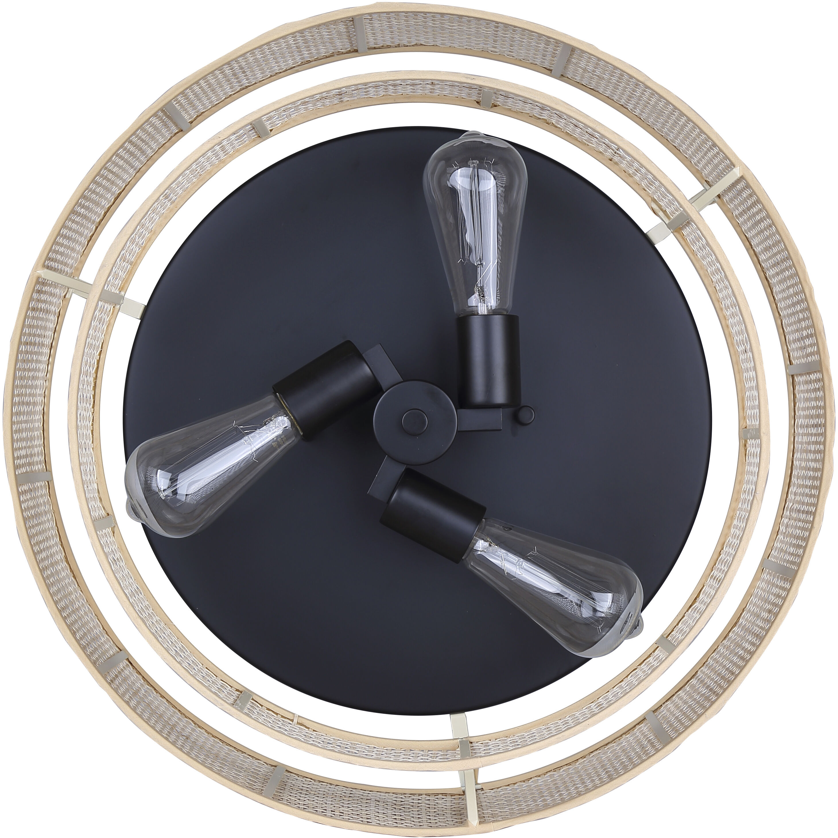 Bellamy 3 Light 19 inch Black Flush Mount Ceiling Light in Natural Rattan