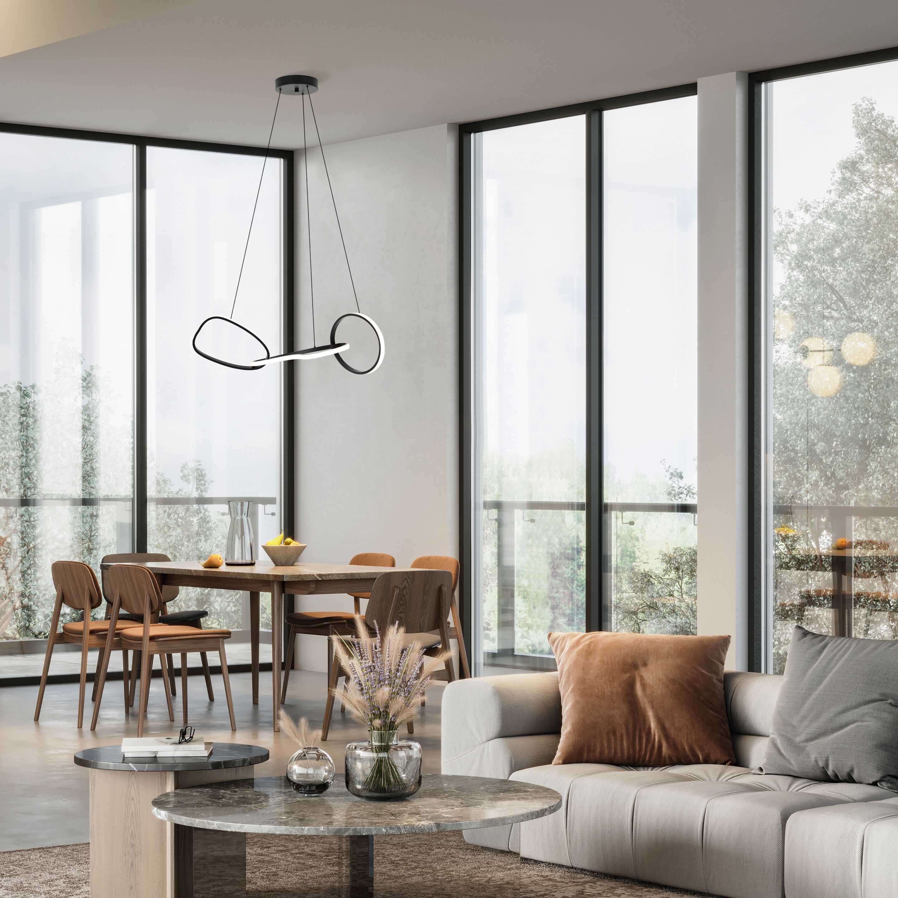 Zuri LED 33 inch Matte Black Chandelier Ceiling Light