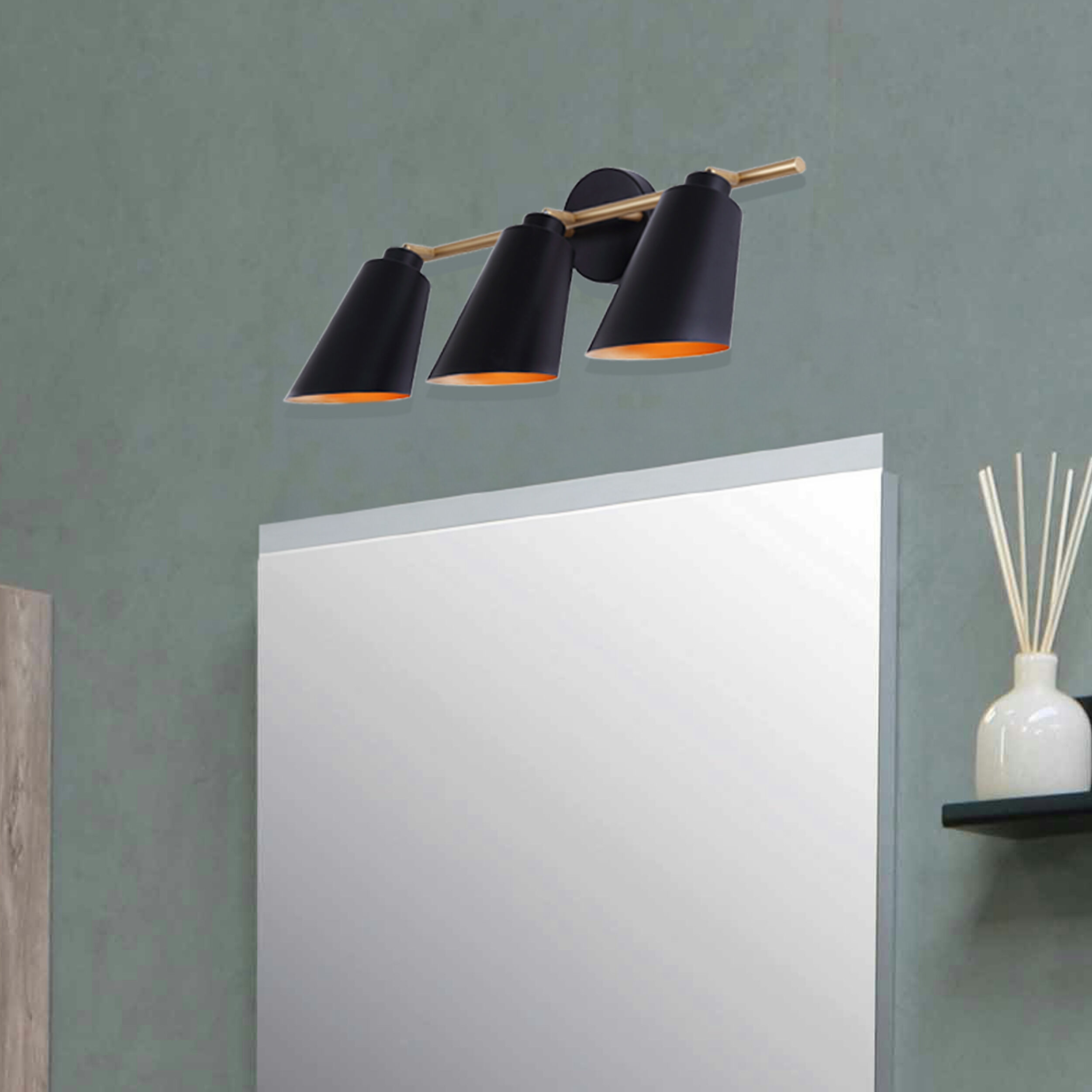 Rame 3 Light 23 inch Black/Gold Vanity Light Wall Light