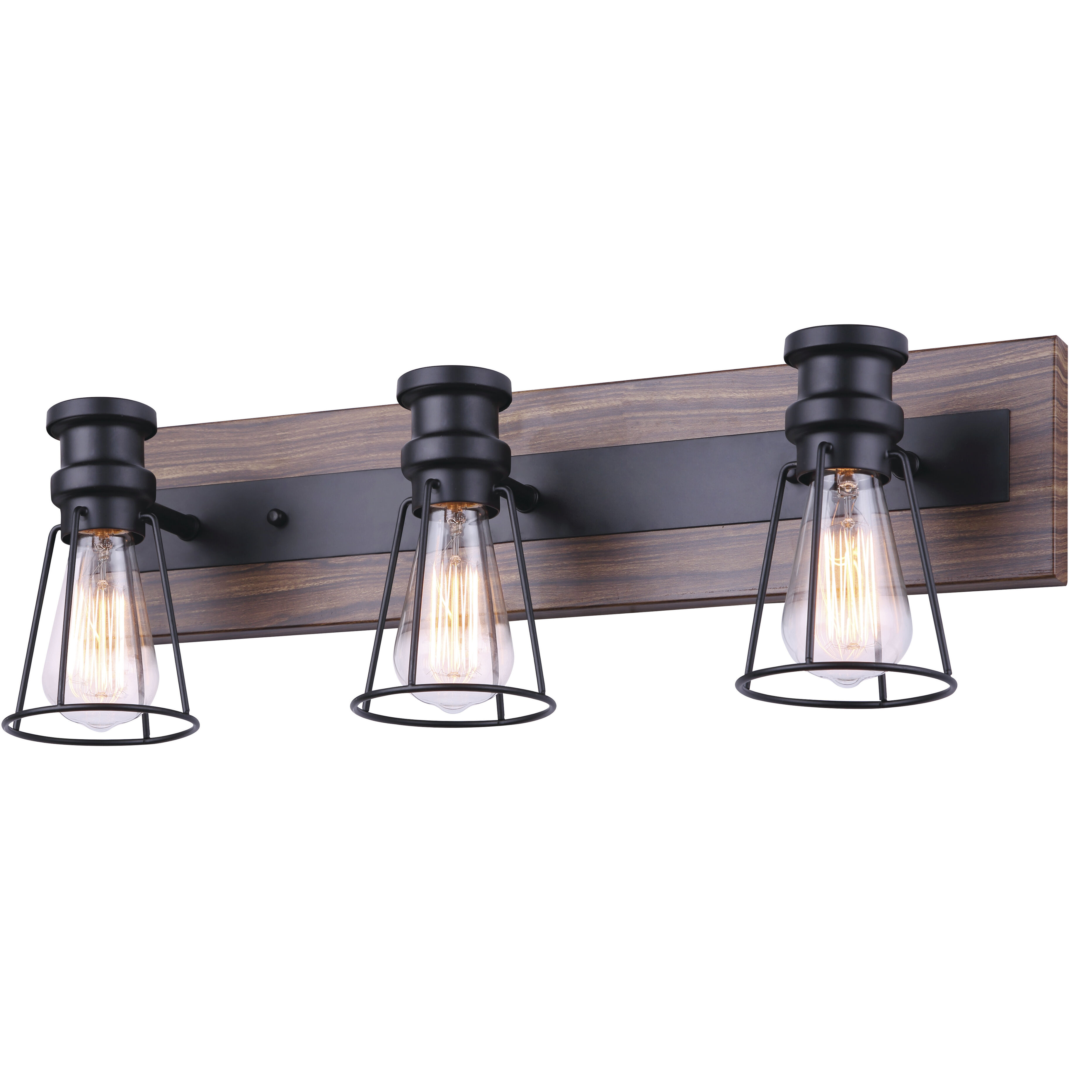 Madison 3 Light 24 inch Black and Faux Wood Vanity Light Wall Light