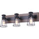 Madison 3 Light 24 inch Black and Faux Wood Vanity Light Wall Light