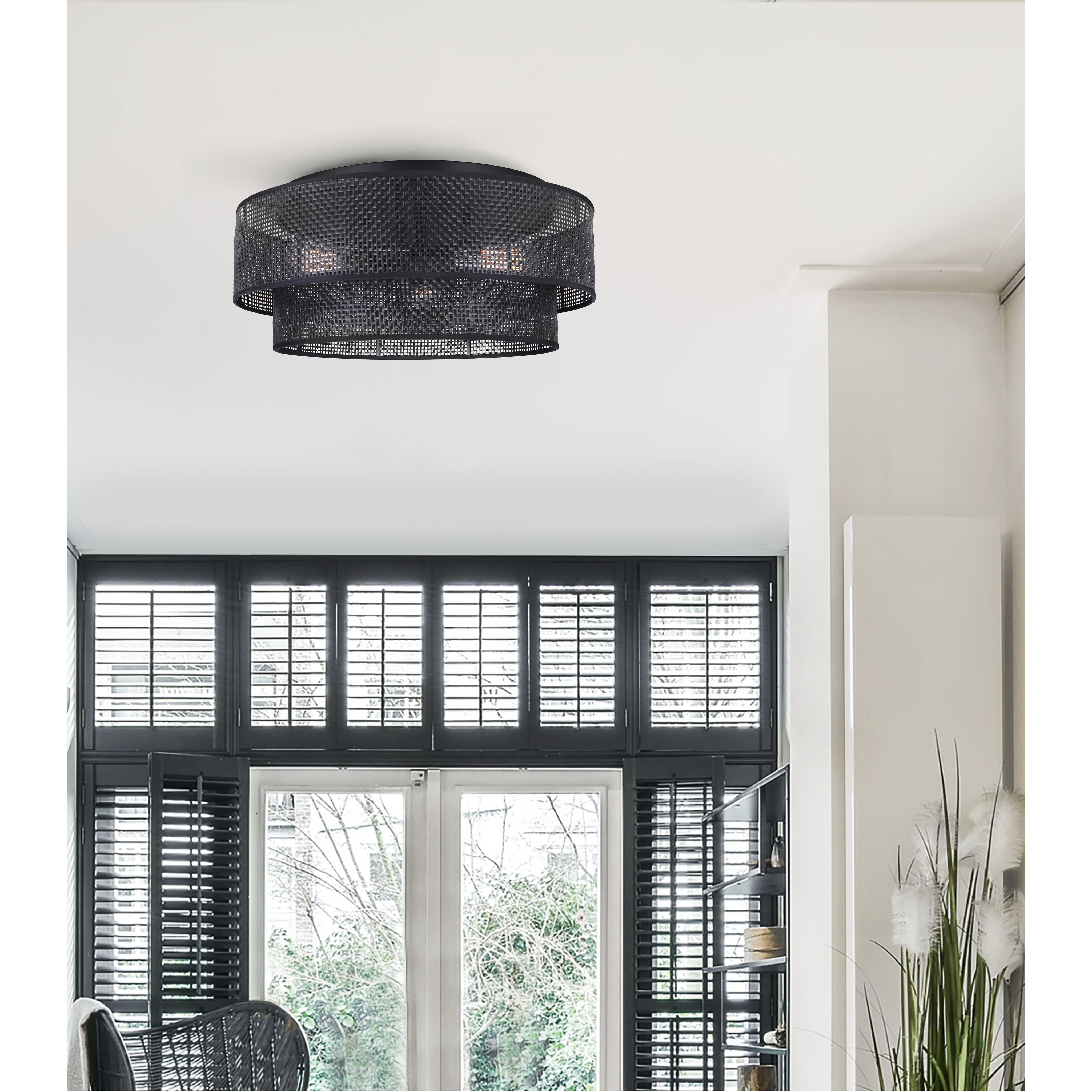 Bellamy 3 Light 19 inch Black Flush Mount Ceiling Light in Black Faux Rattan
