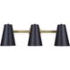Harken 3 Light 24.5 inch Black/Gold Vanity Light Wall Light