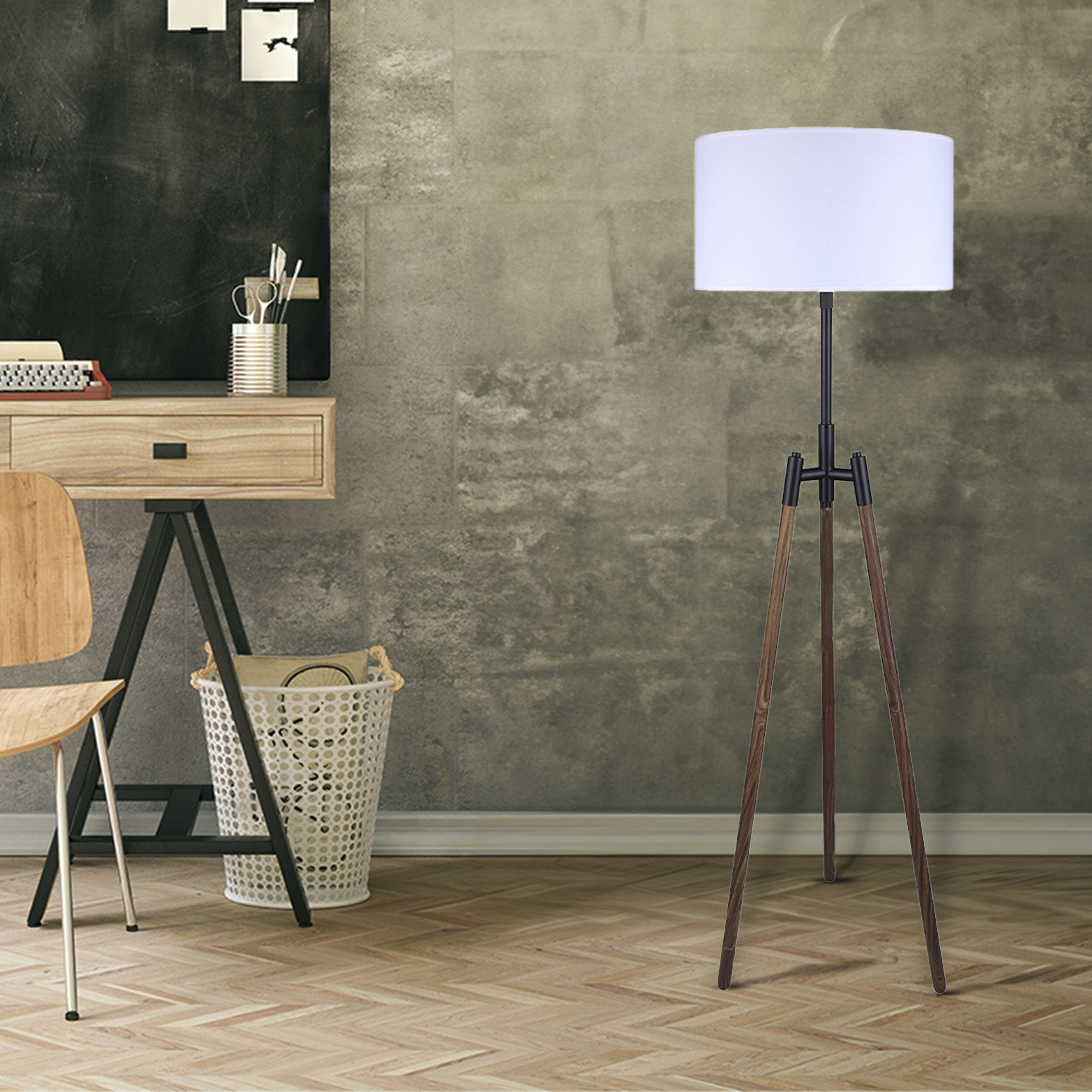 Sull 57 inch 150.00 watt Black and Wood Floor Lamp Portable Light