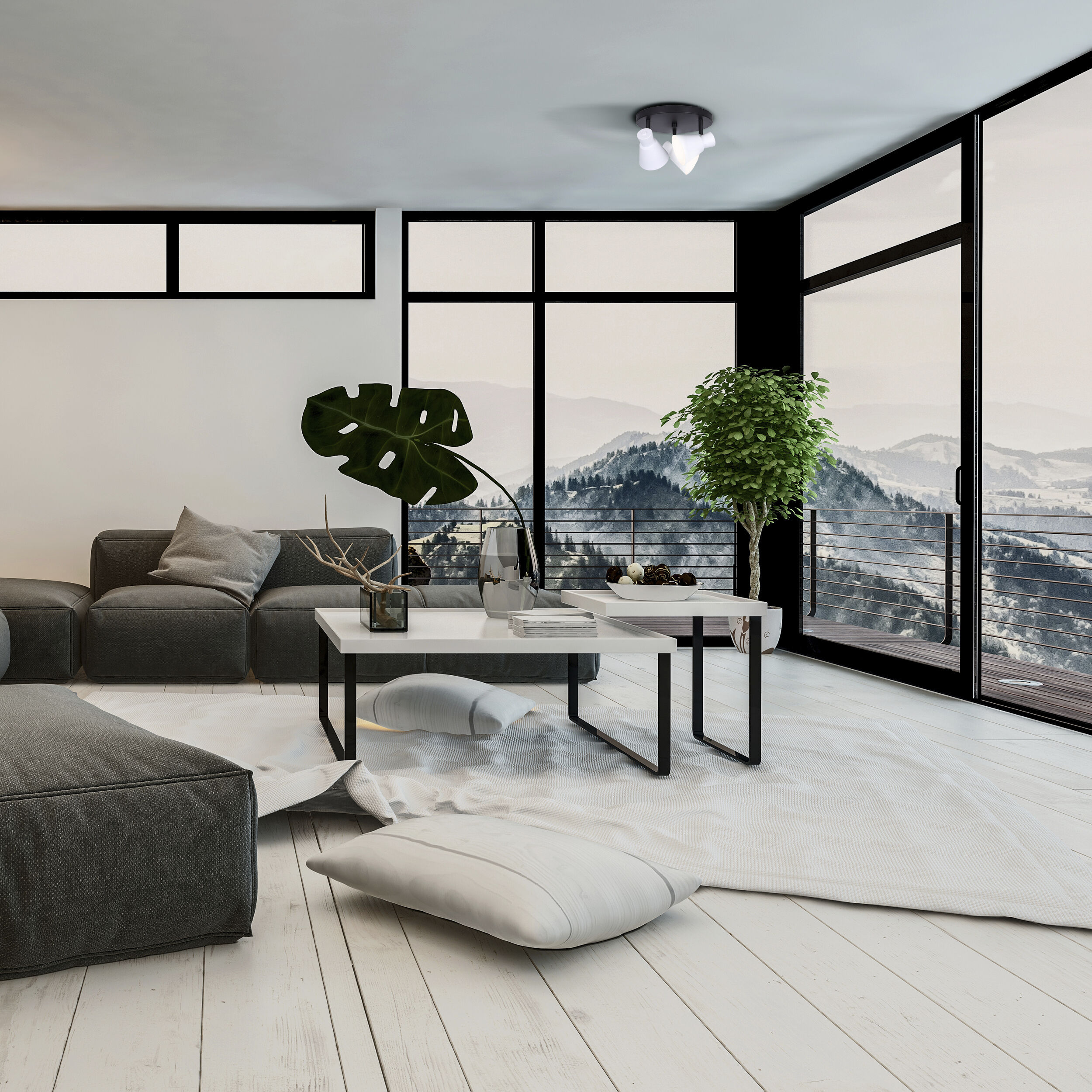 Radley 3 Light Black/White Track Lighting Ceiling Light