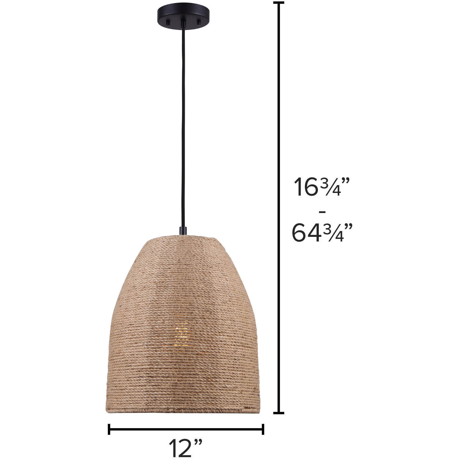 Aubrie 1 Light 12 inch Matte Black/Rope Color Pendant Ceiling Light
