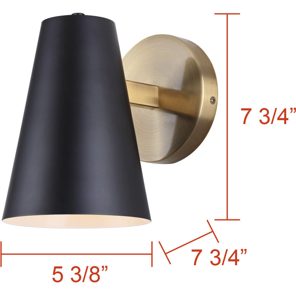 Harken 1 Light 7.75 inch Matte Black and Gold Vanity Light Wall Light