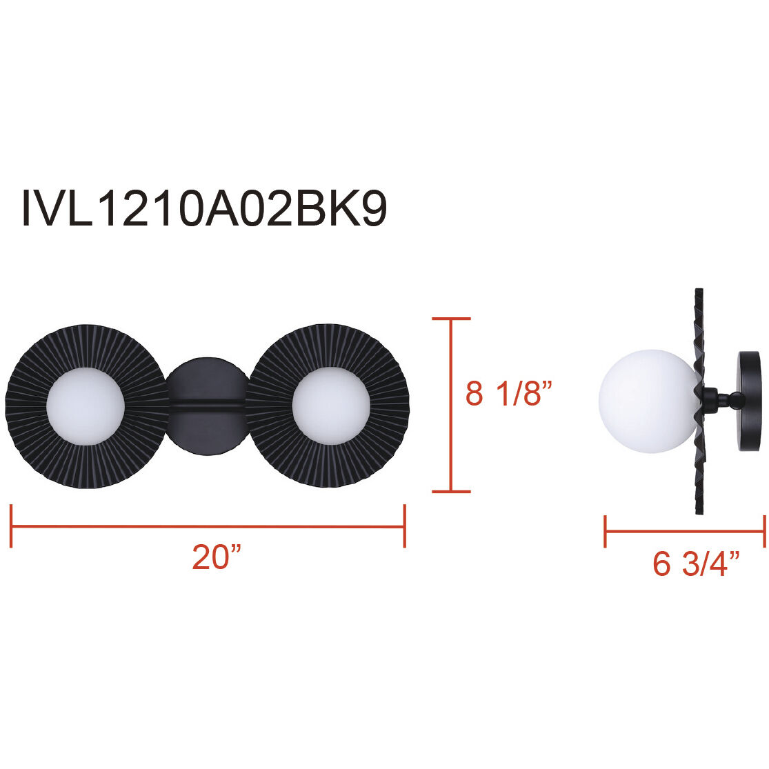 Payton 2 Light 20 inch Black Vanity Light Wall Light