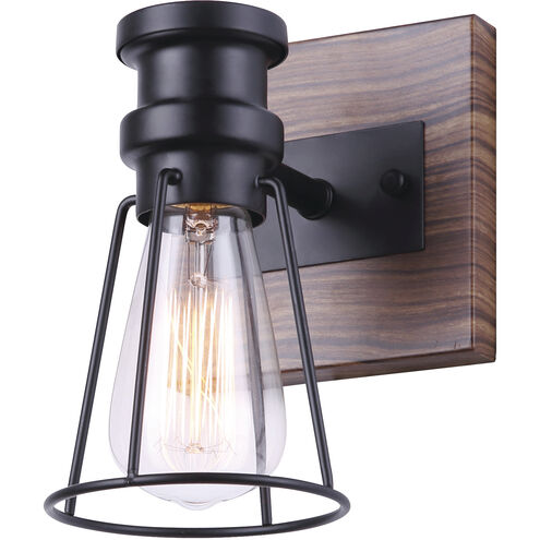 Madison 1 Light 7 inch Black and Faux Wood Vanity Light Wall Light