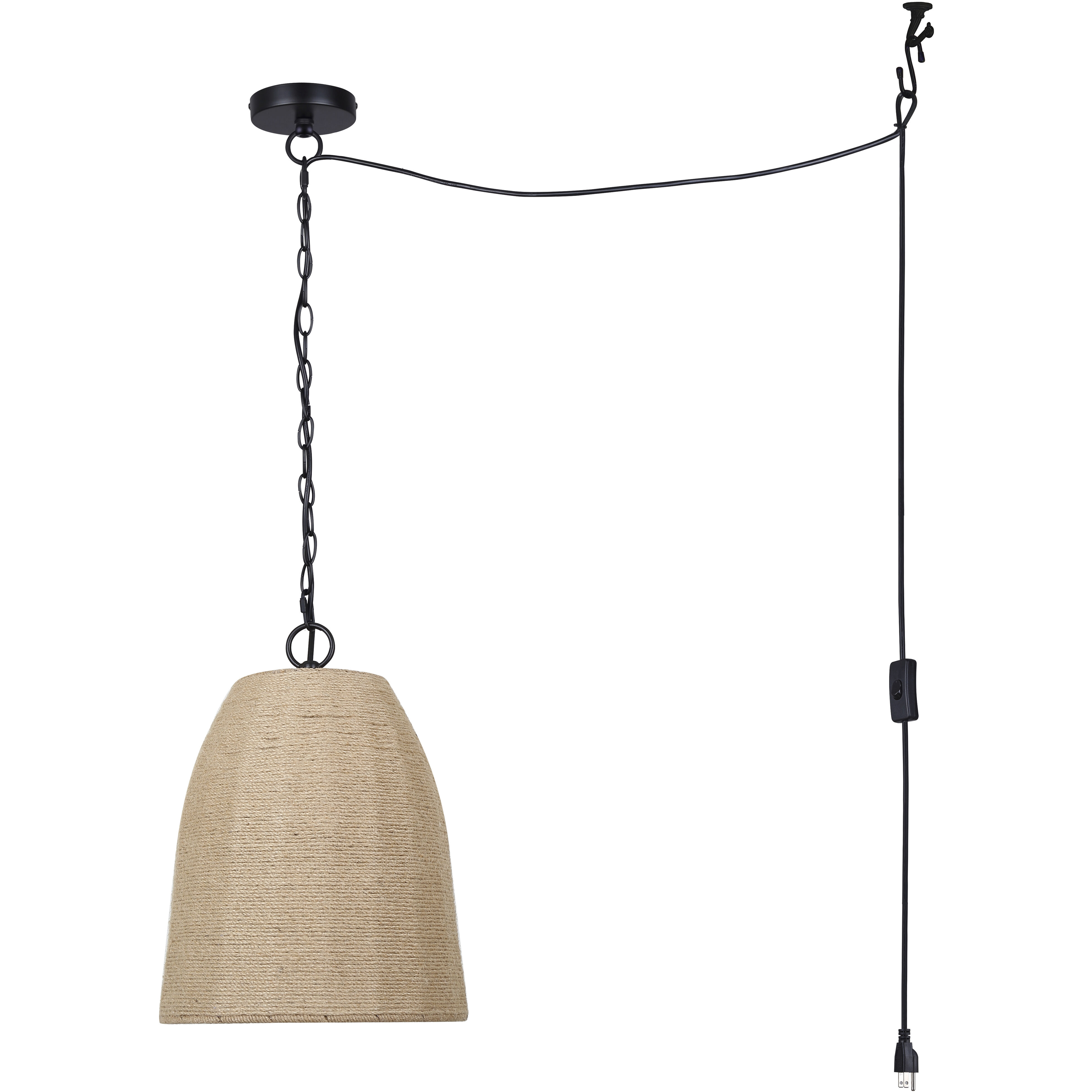 Malmo 1 Light 12 inch Matte Black and Rope Pendant Ceiling Light