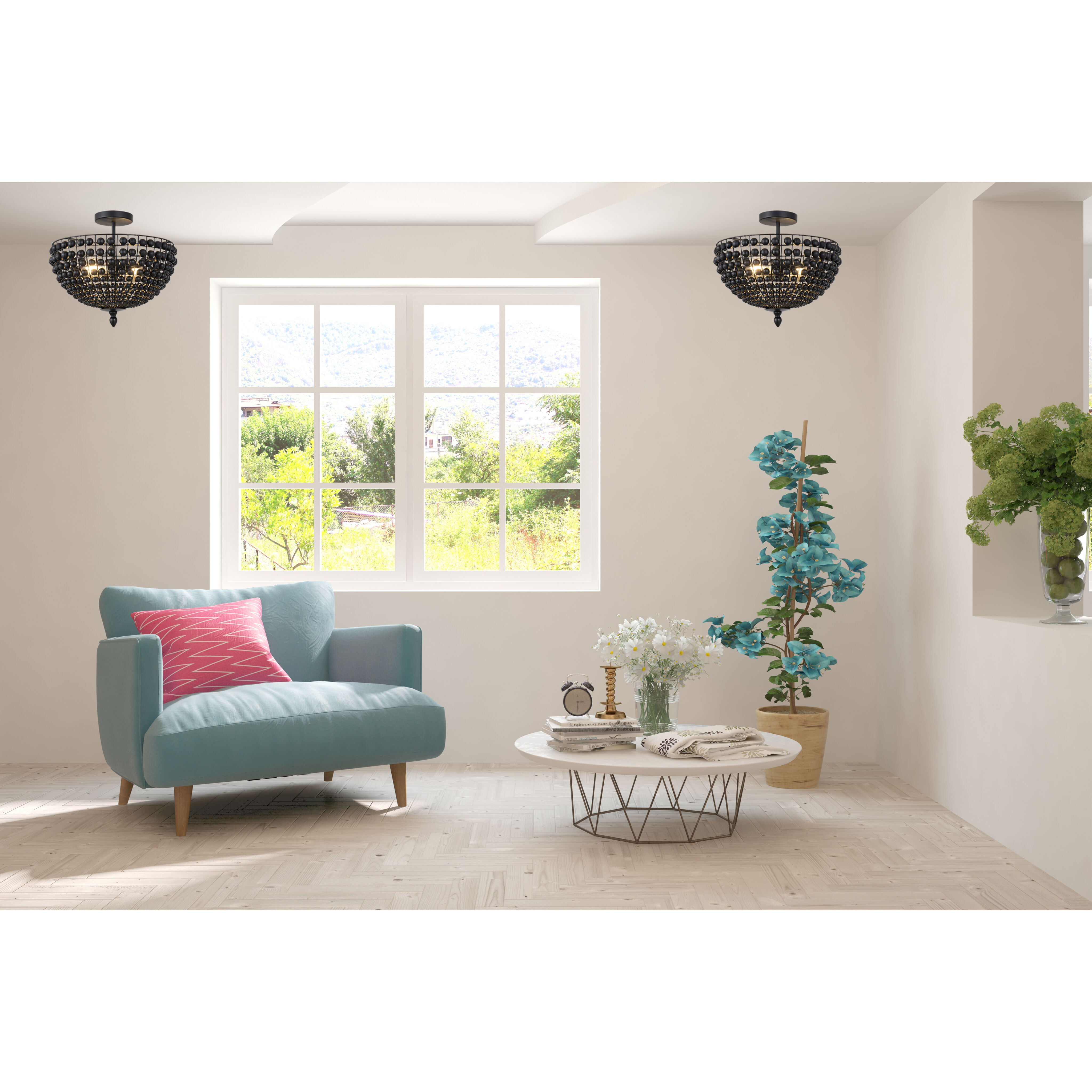 Burkley 2 Light 16 inch Matte Black Semi-Flush Mount Ceiling Light