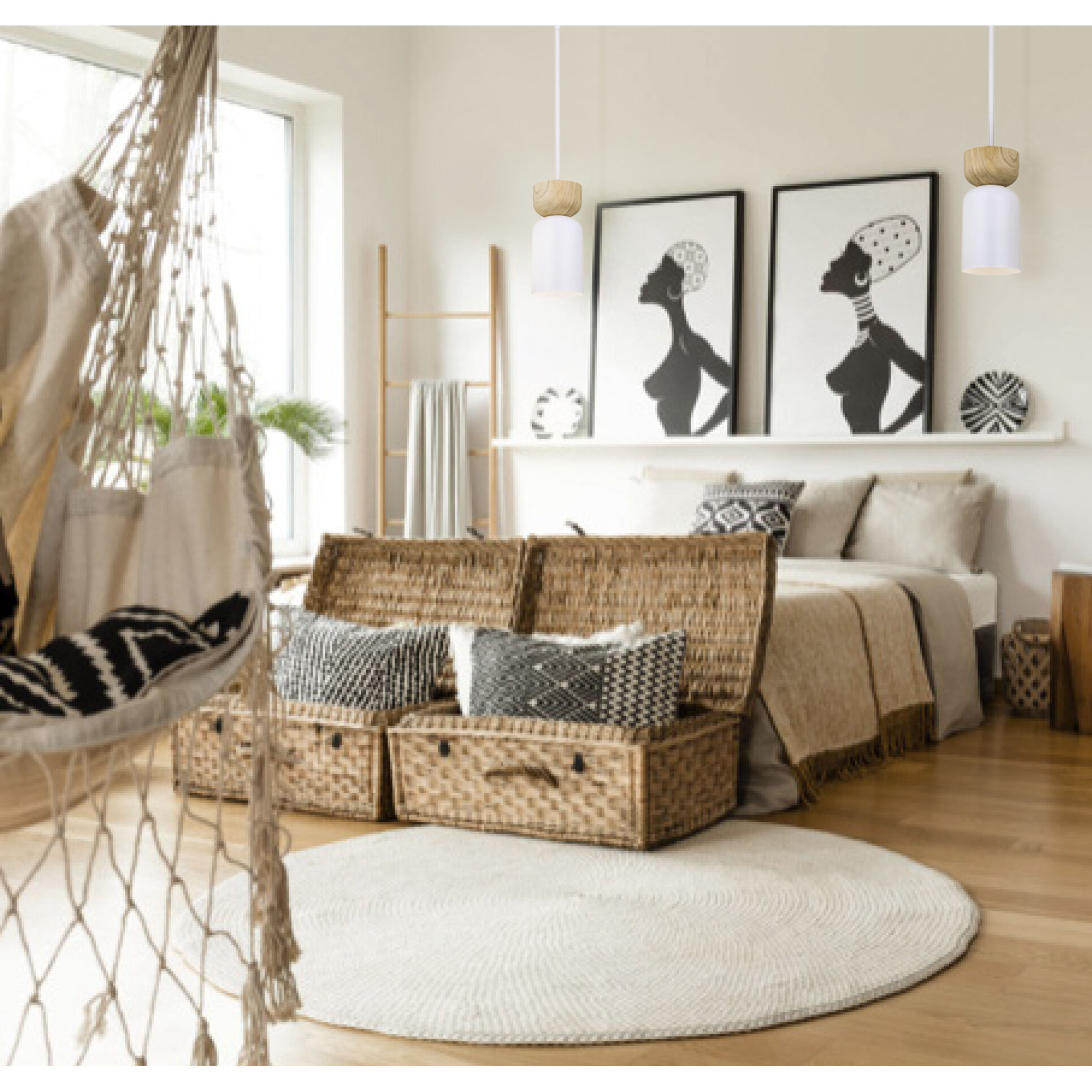 Caleb 1 Light 4.75 inch Matte White & Wood Pendant Ceiling Light