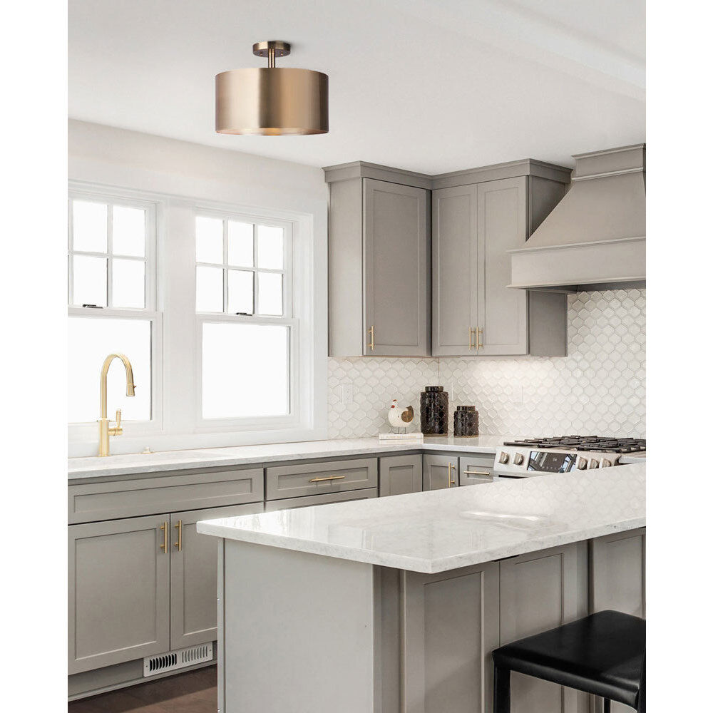 Lola 3 Light 15 inch Gold Semi Flush Ceiling Light