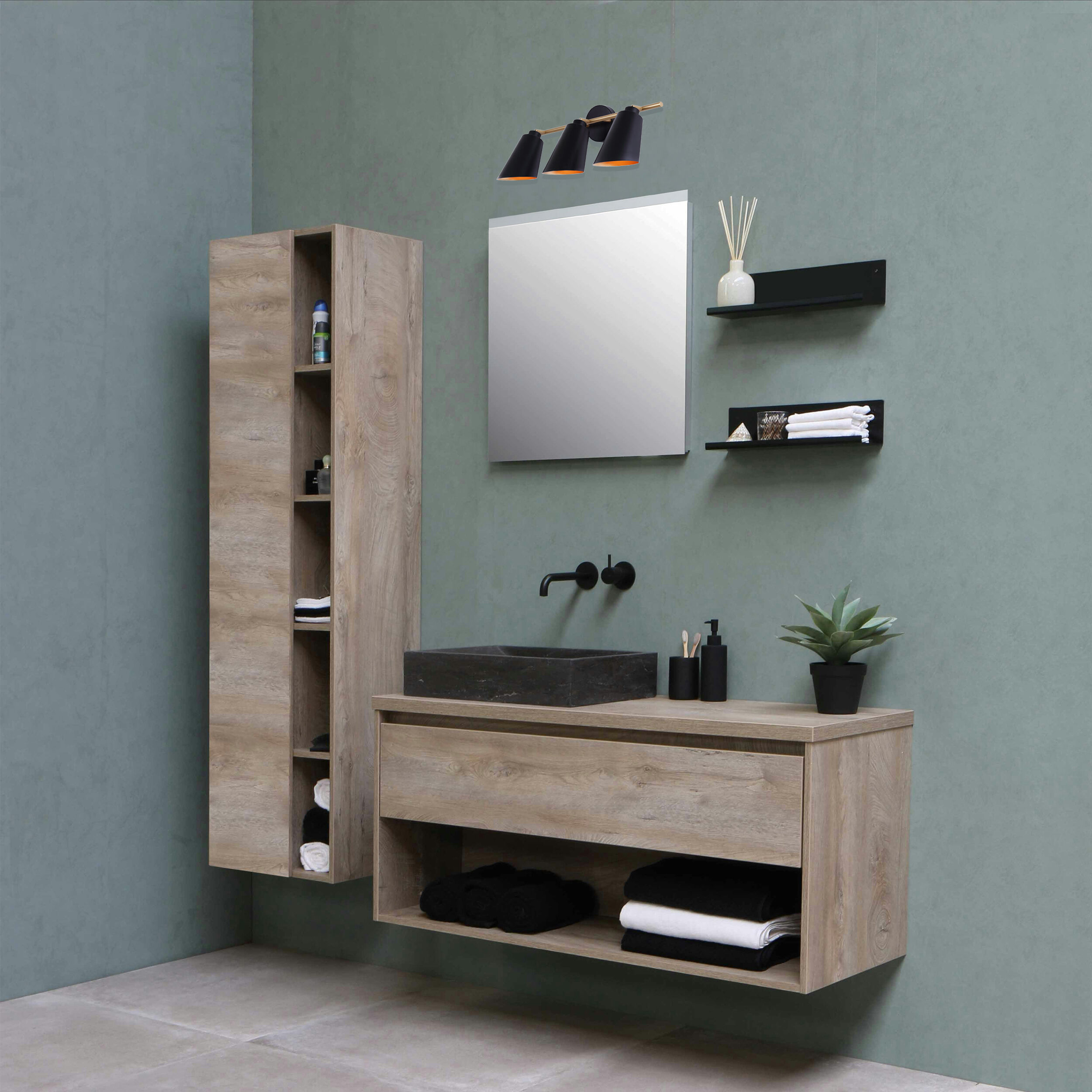 Rame 3 Light 23 inch Black/Gold Vanity Light Wall Light