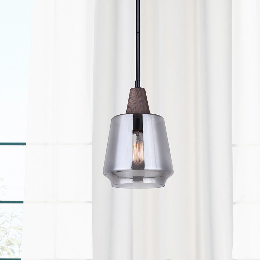 Dante 1 Light 7 inch Black/Faux Wood Pendant Ceiling Light