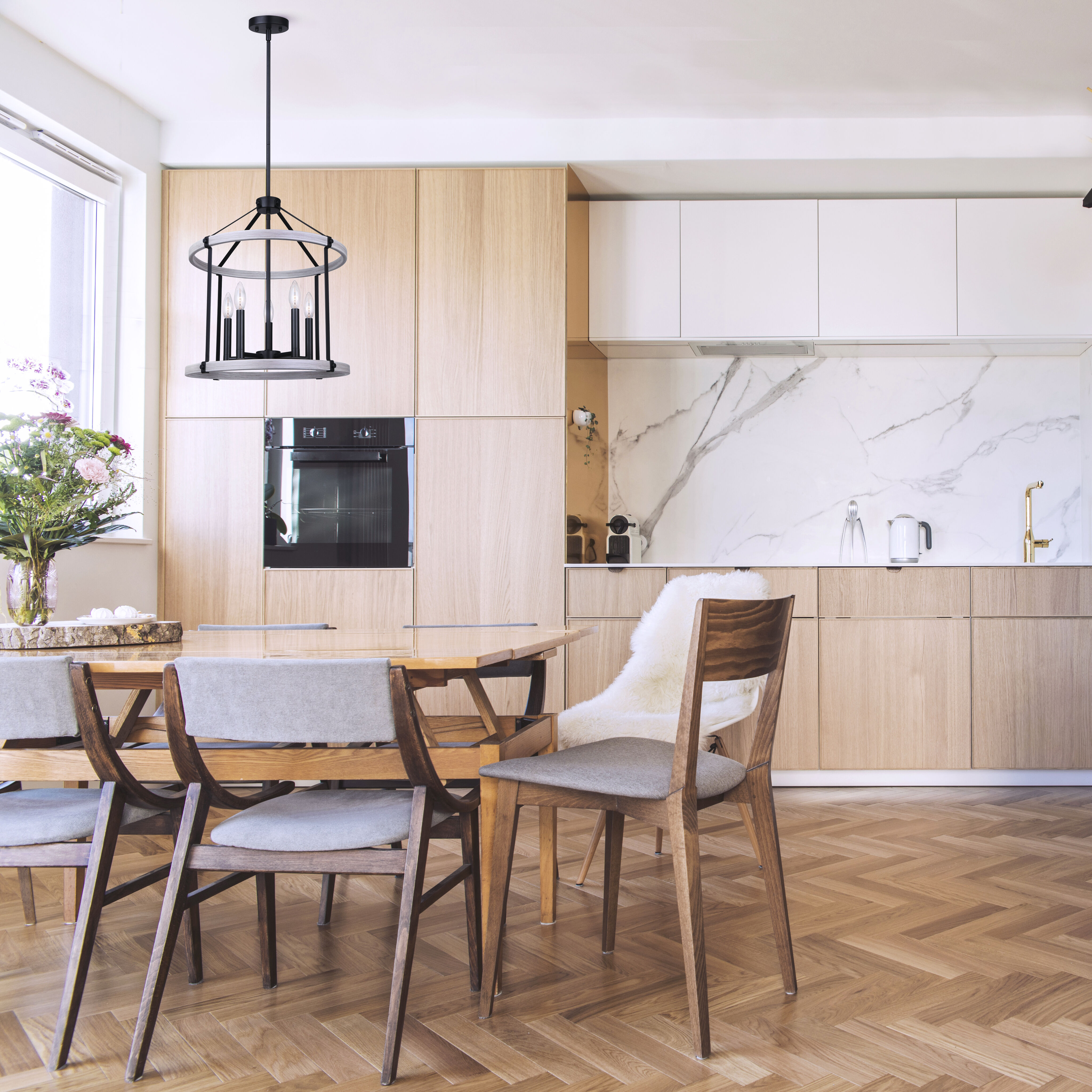 Joelle 5 Light 19 inch Matte Black/Brushed Grey Chandelier Ceiling Light