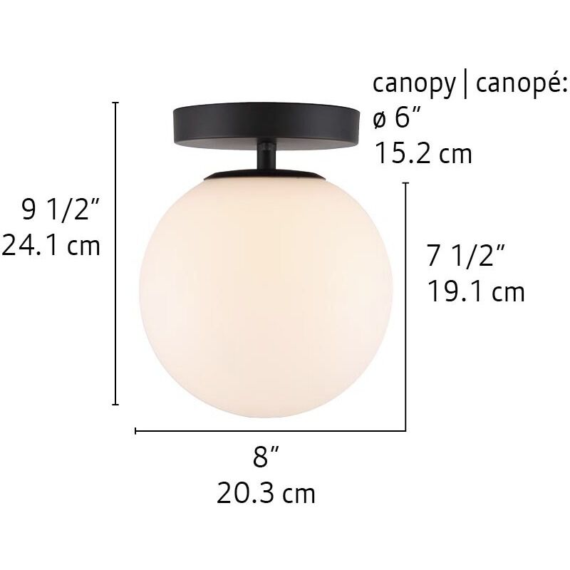 Camilo 1 Light 8 inch Black Flush Mount Ceiling Light in Flat Opal Glass