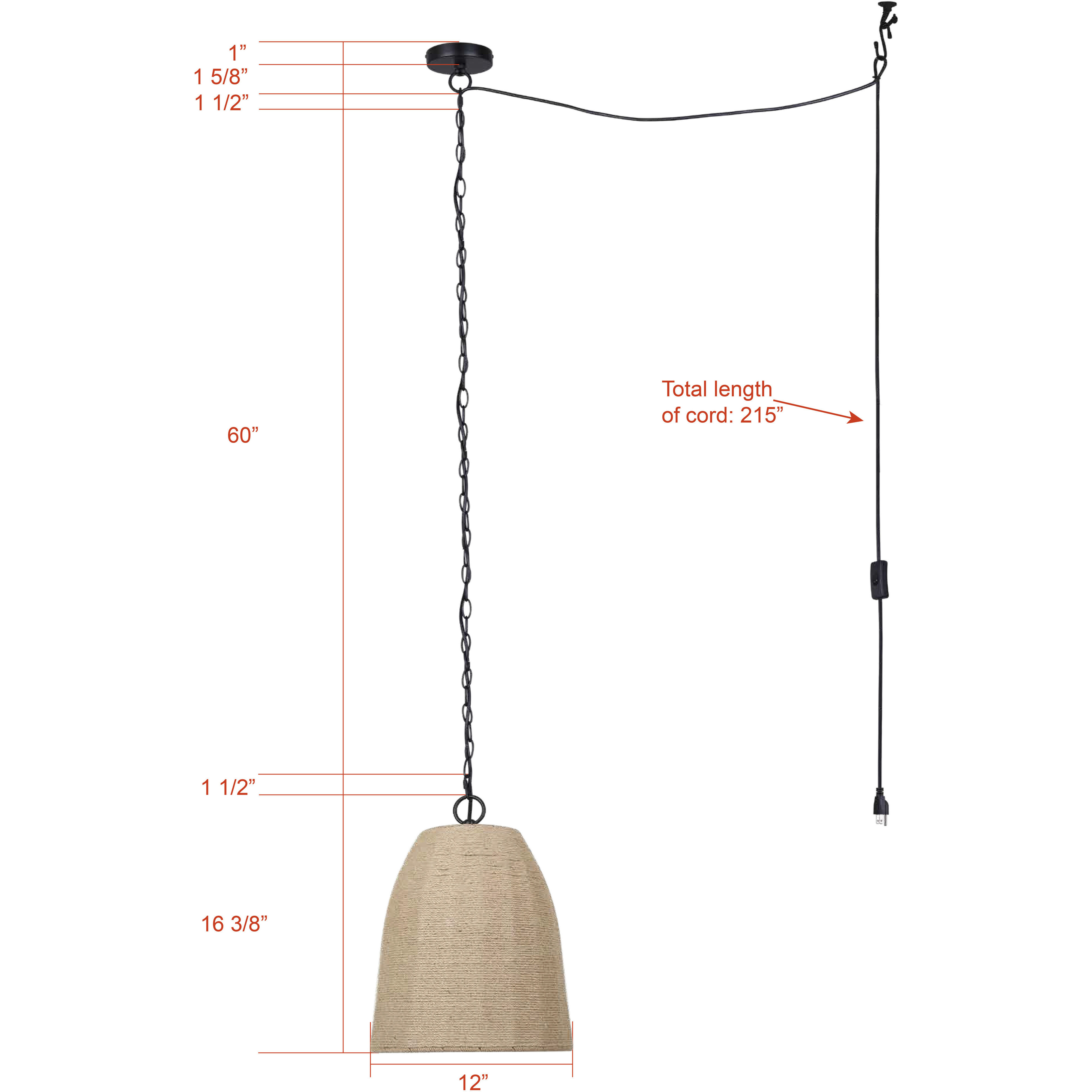 Malmo 1 Light 12 inch Matte Black and Rope Pendant Ceiling Light