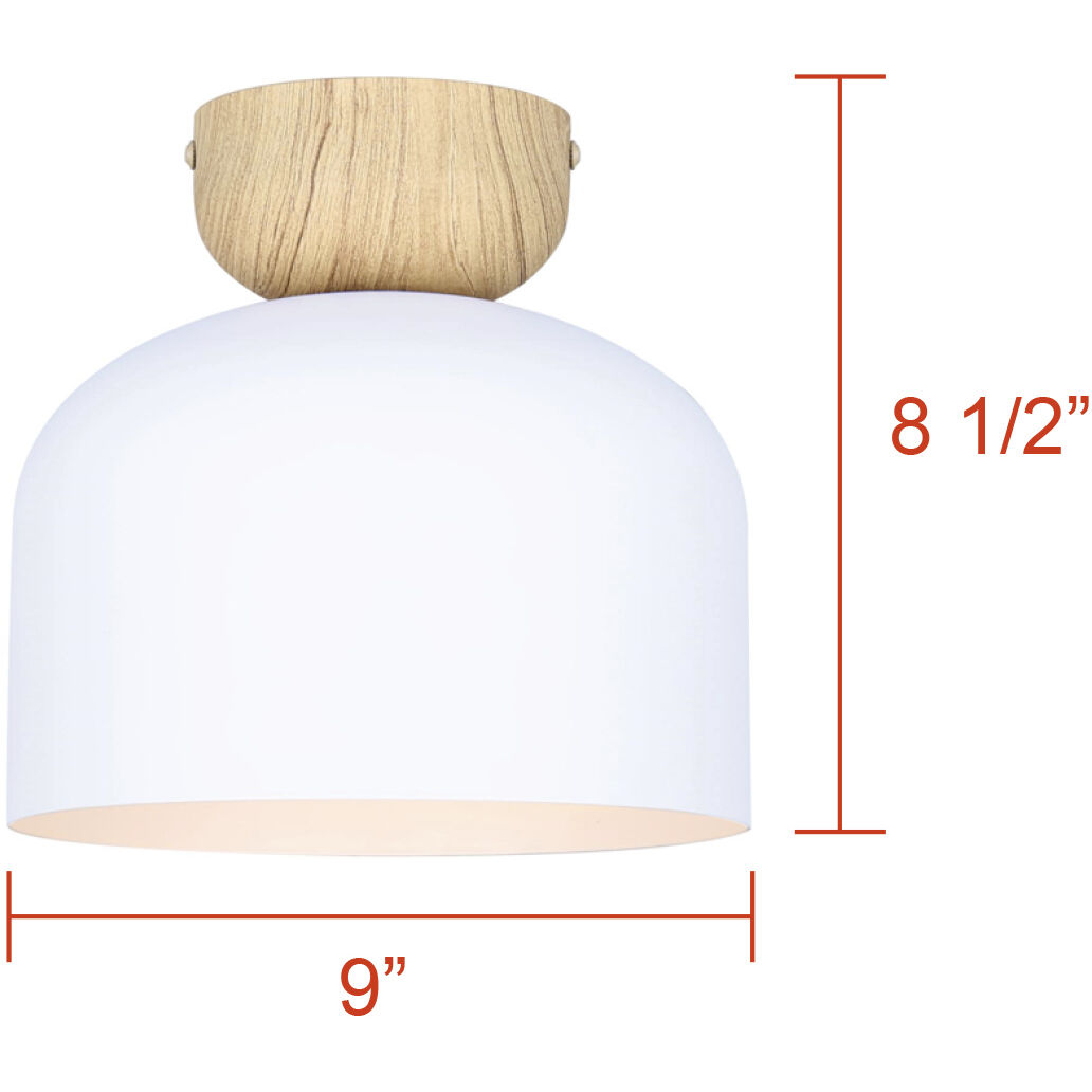 Caleb 1 Light 9 inch Matte White & Wood Flush Mount Ceiling Light