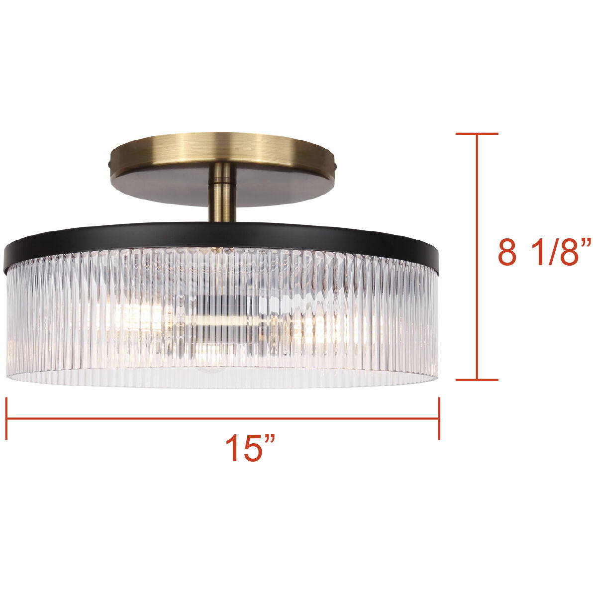 Jenner 3 Light 15 inch Black/Gold Semi-Flush Mount Ceiling Light
