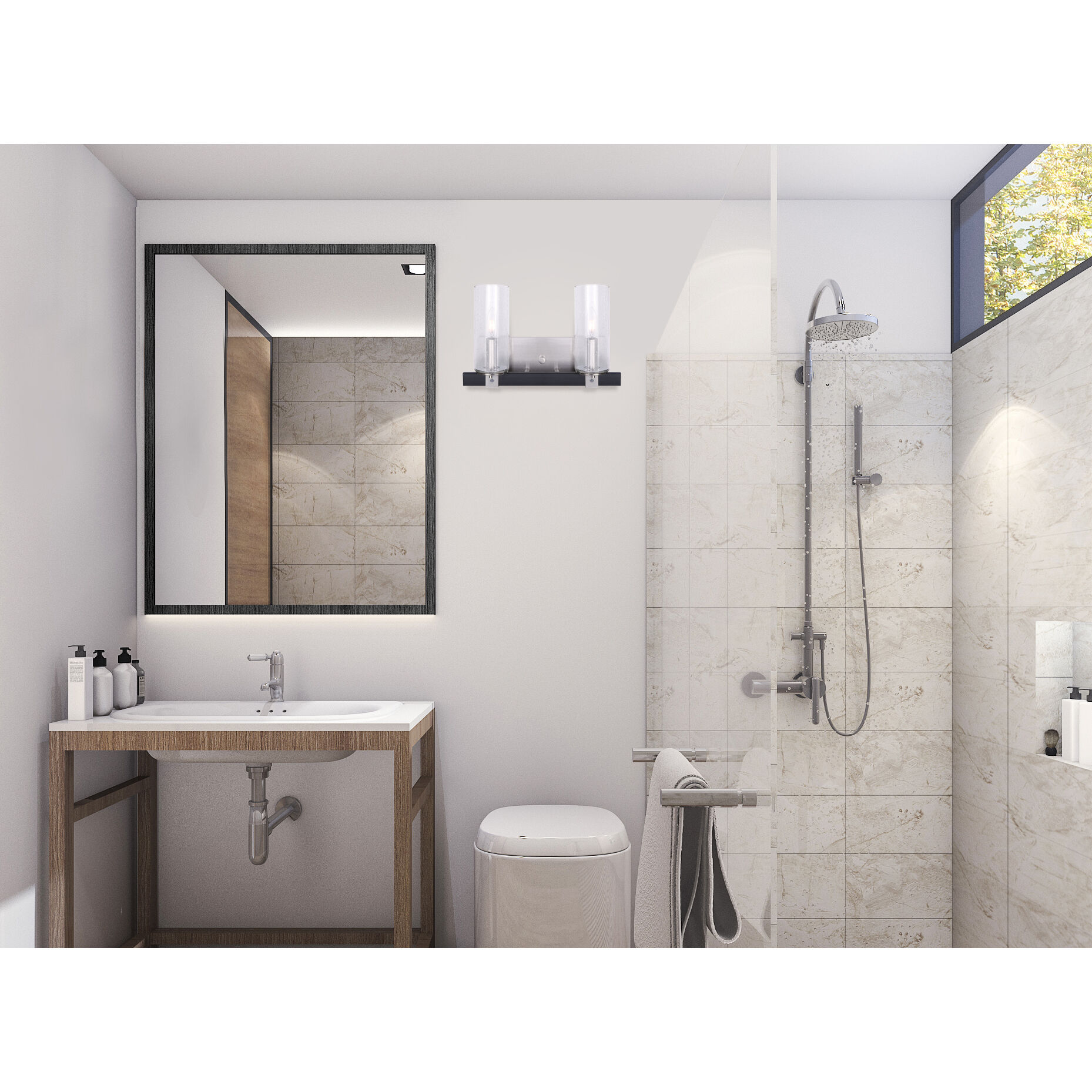 CEDAR 2 Light 14 inch Matte Black and Brushed Nickel Vanity Light Wall Light