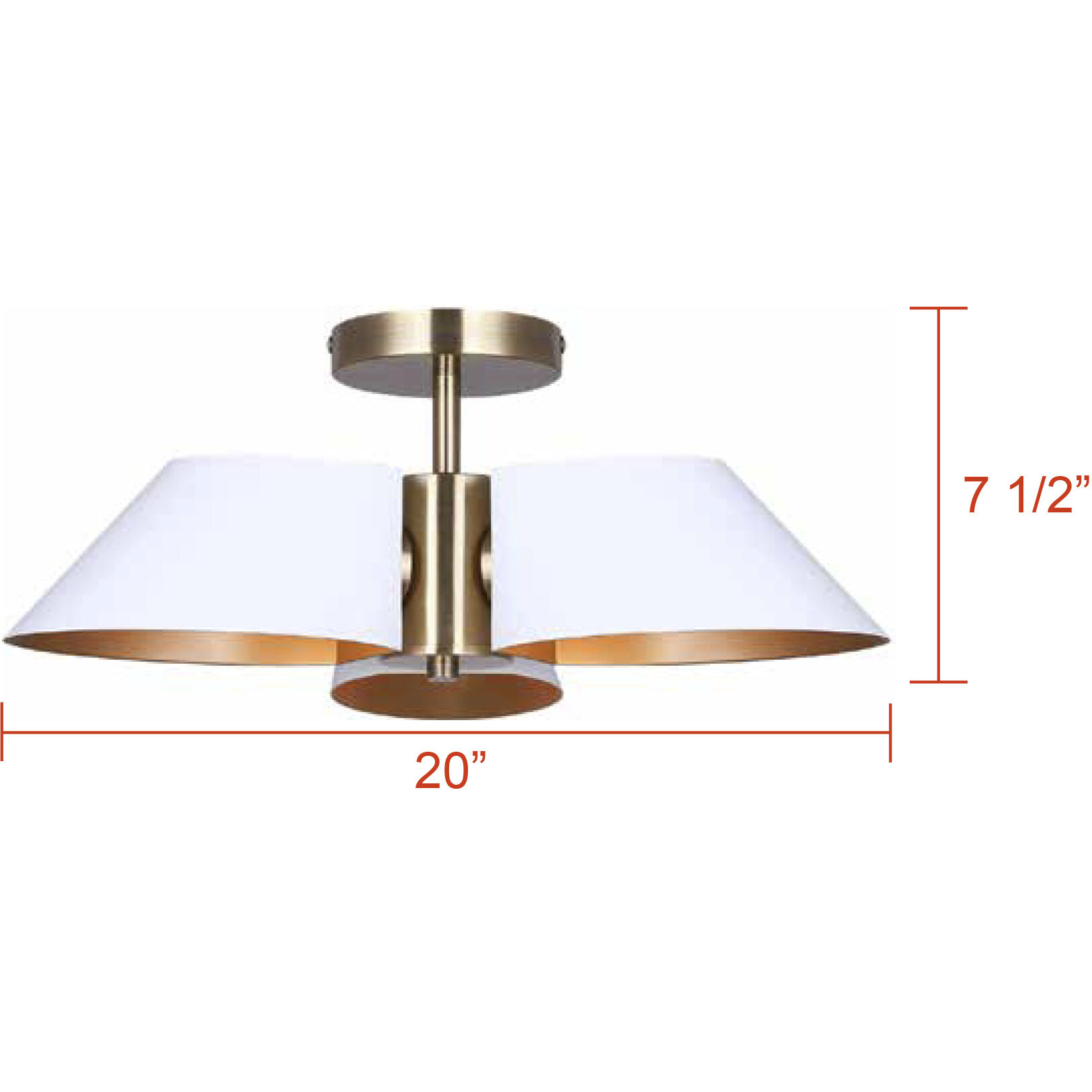Daxton 3 Light 20 inch Matte White and Gold Semi-Flush Mount Ceiling Light