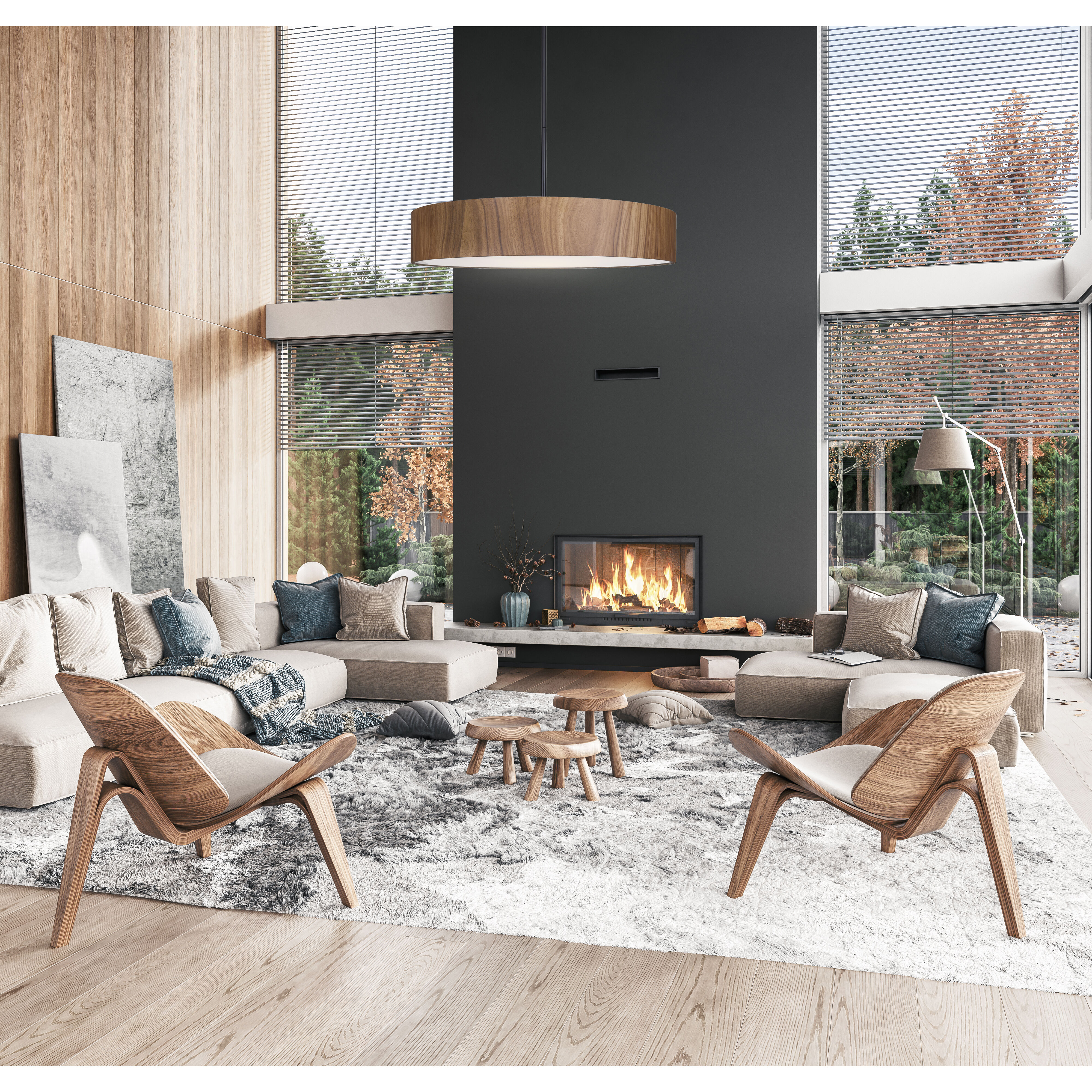 Dexter 4 Light 22 inch Black and Wood Pendant Ceiling Light in Faux Wood