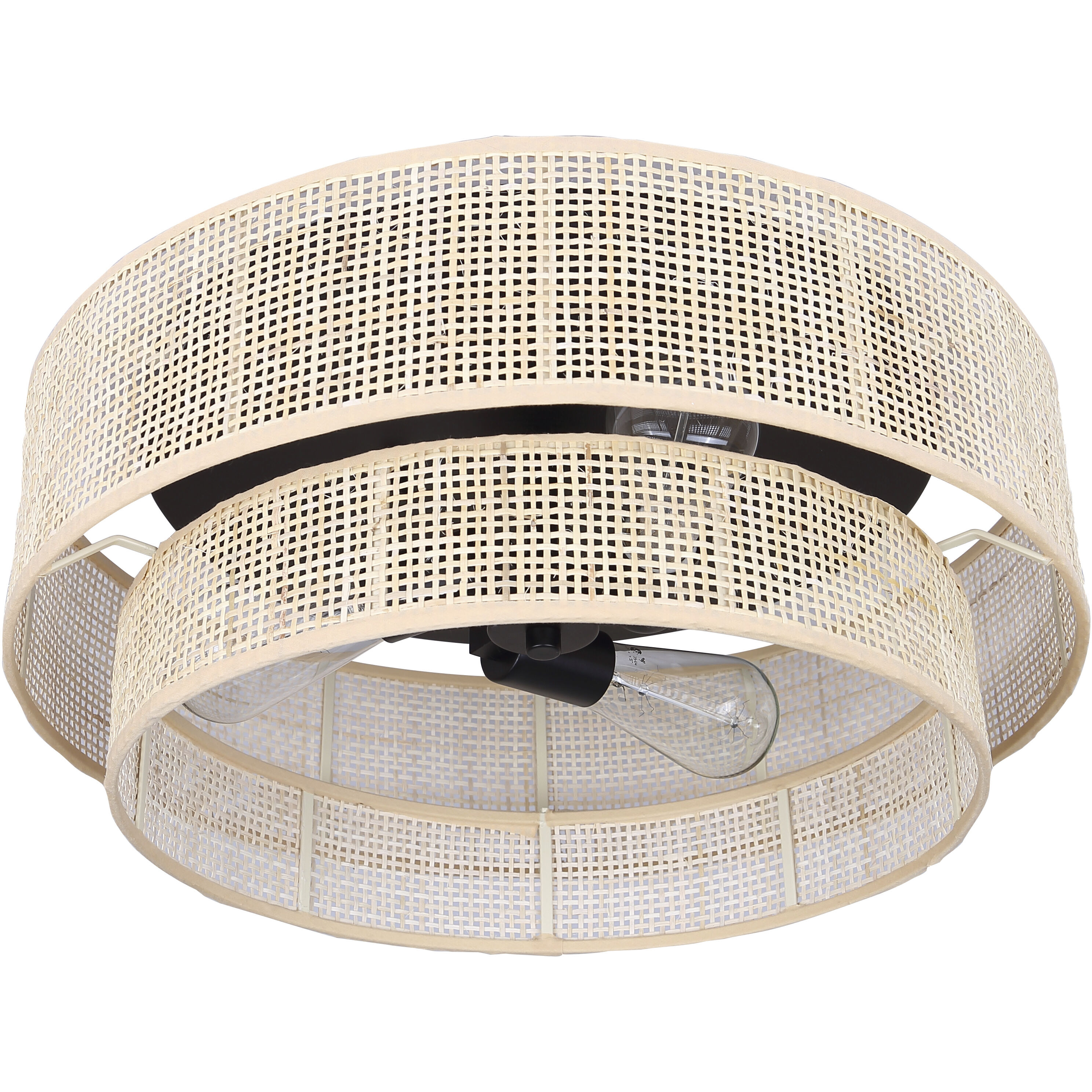 Bellamy 3 Light 19 inch Black Flush Mount Ceiling Light in Natural Rattan