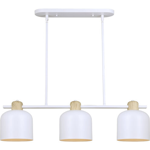 Caleb 3 Light 7 inch Matte White & Wood Pendant Ceiling Light