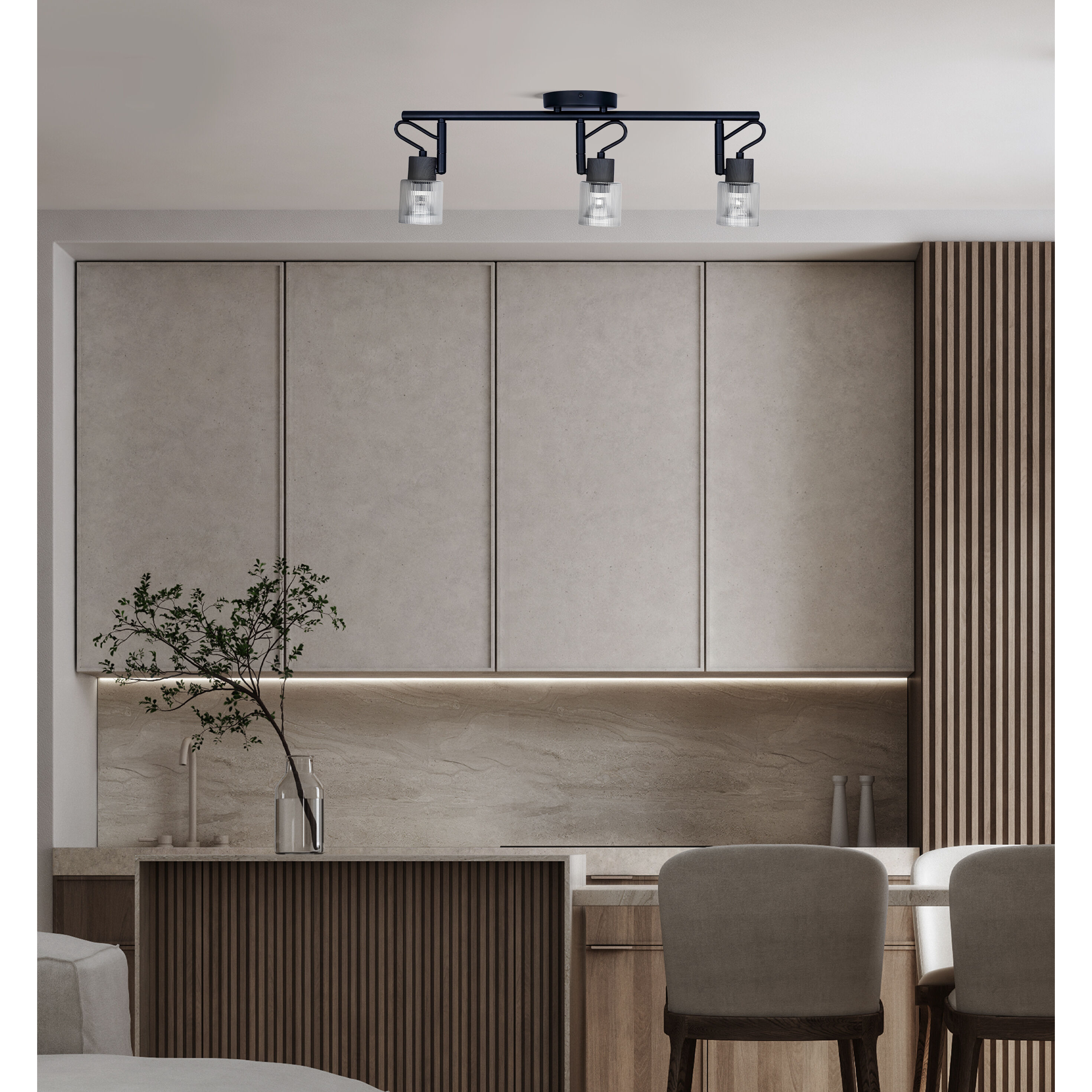 Owen 3 Light Black and Wood Track Lighting Ceiling Light