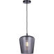 Leandro 1 Light 9 inch Matte Black Corded Pendant Ceiling Light in Smoked Ribbed Glass