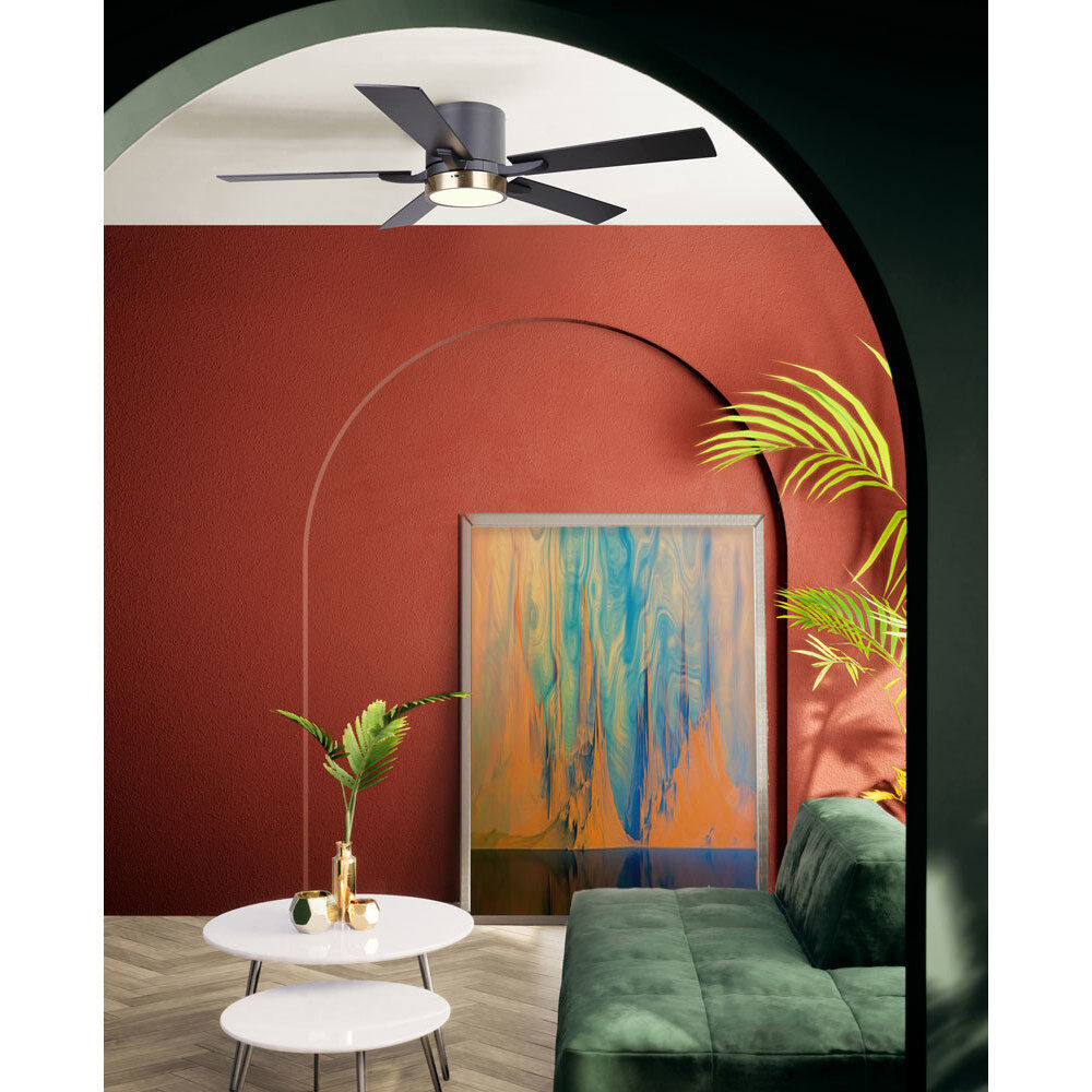 Quinn 52 inch Matte Black/Gold Indoor Fan, Hugger Mount