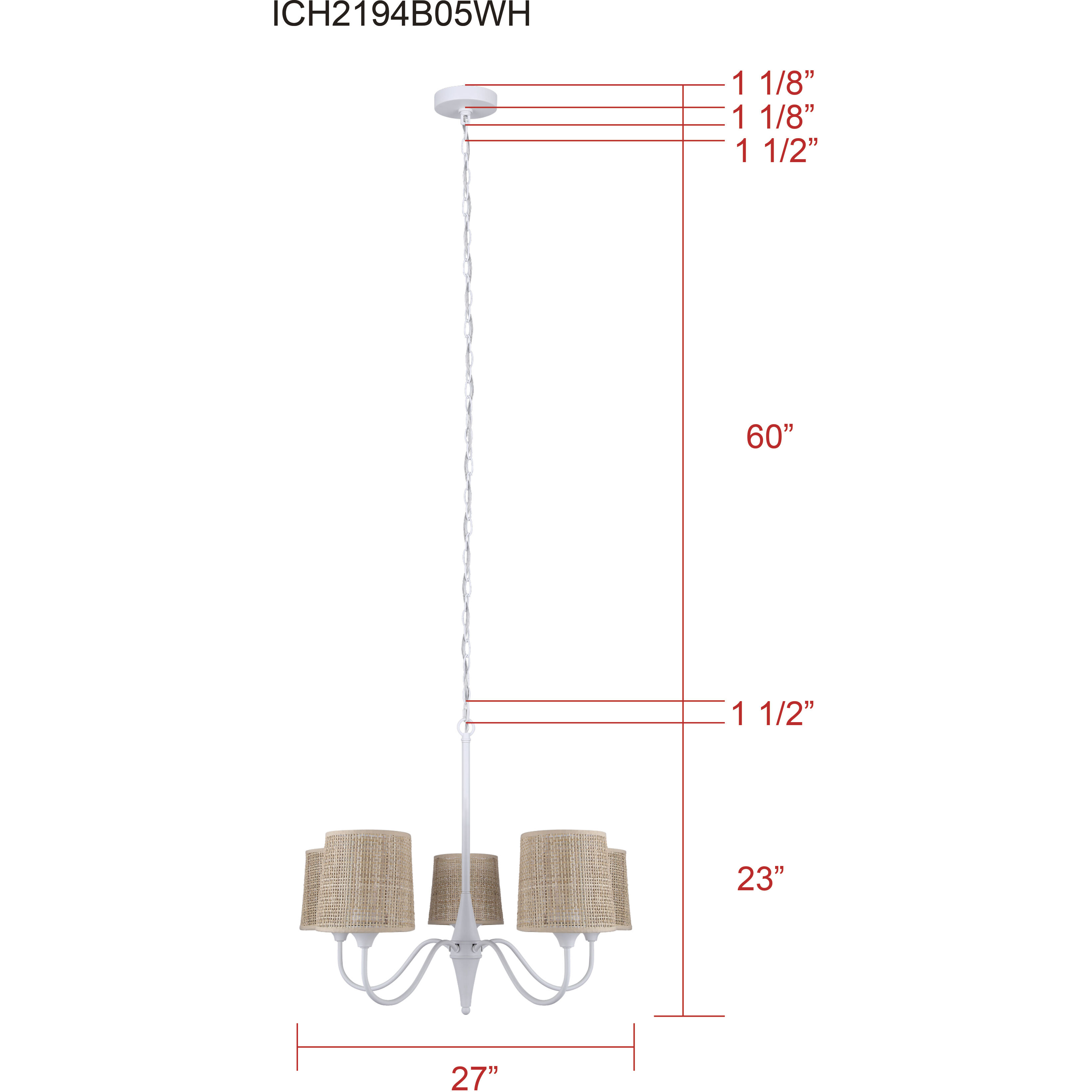 Daisey 5 Light 27 inch White Chandelier Ceiling Light