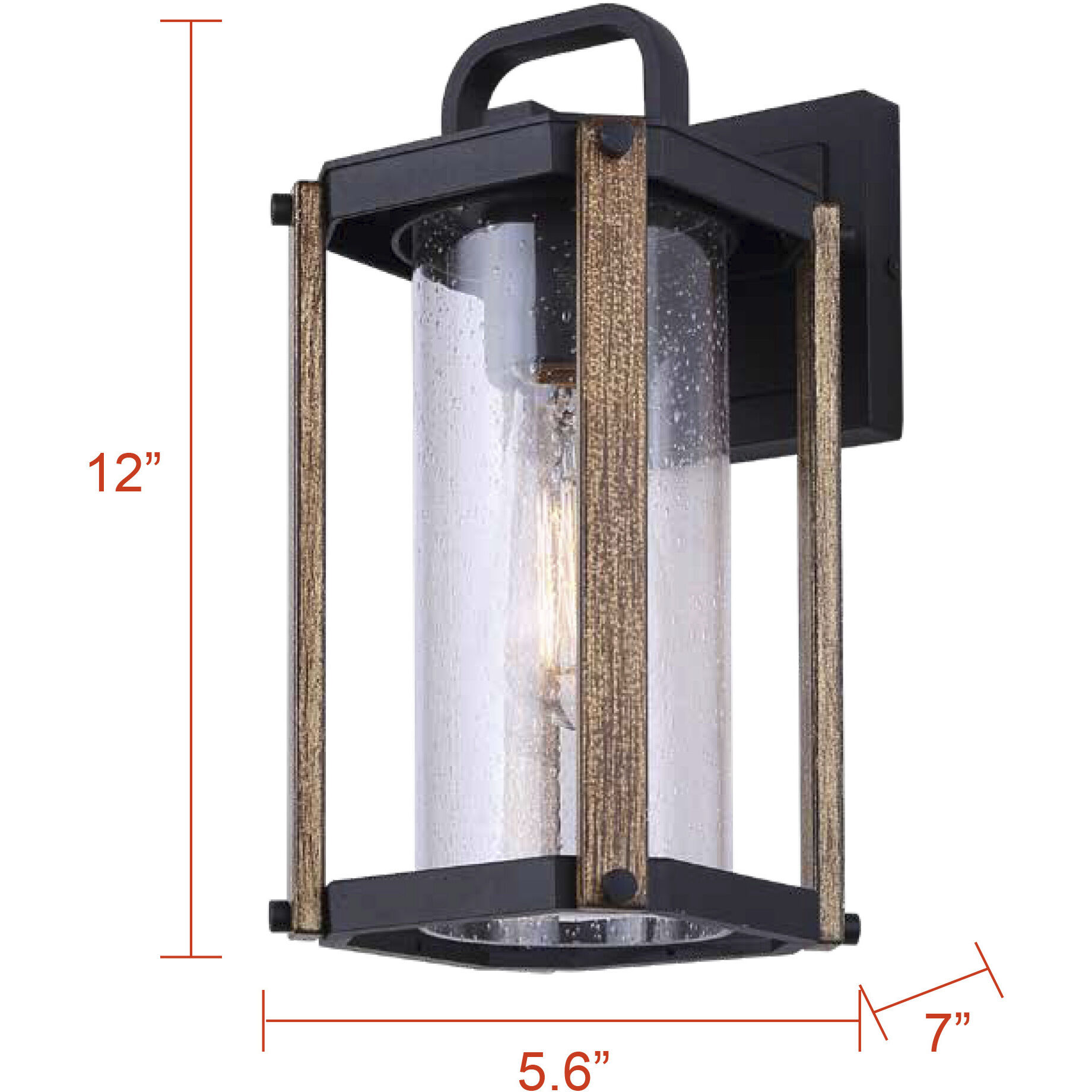 Aki 1 Light 12 inch Black and Wood Outdoor Wall Lantern