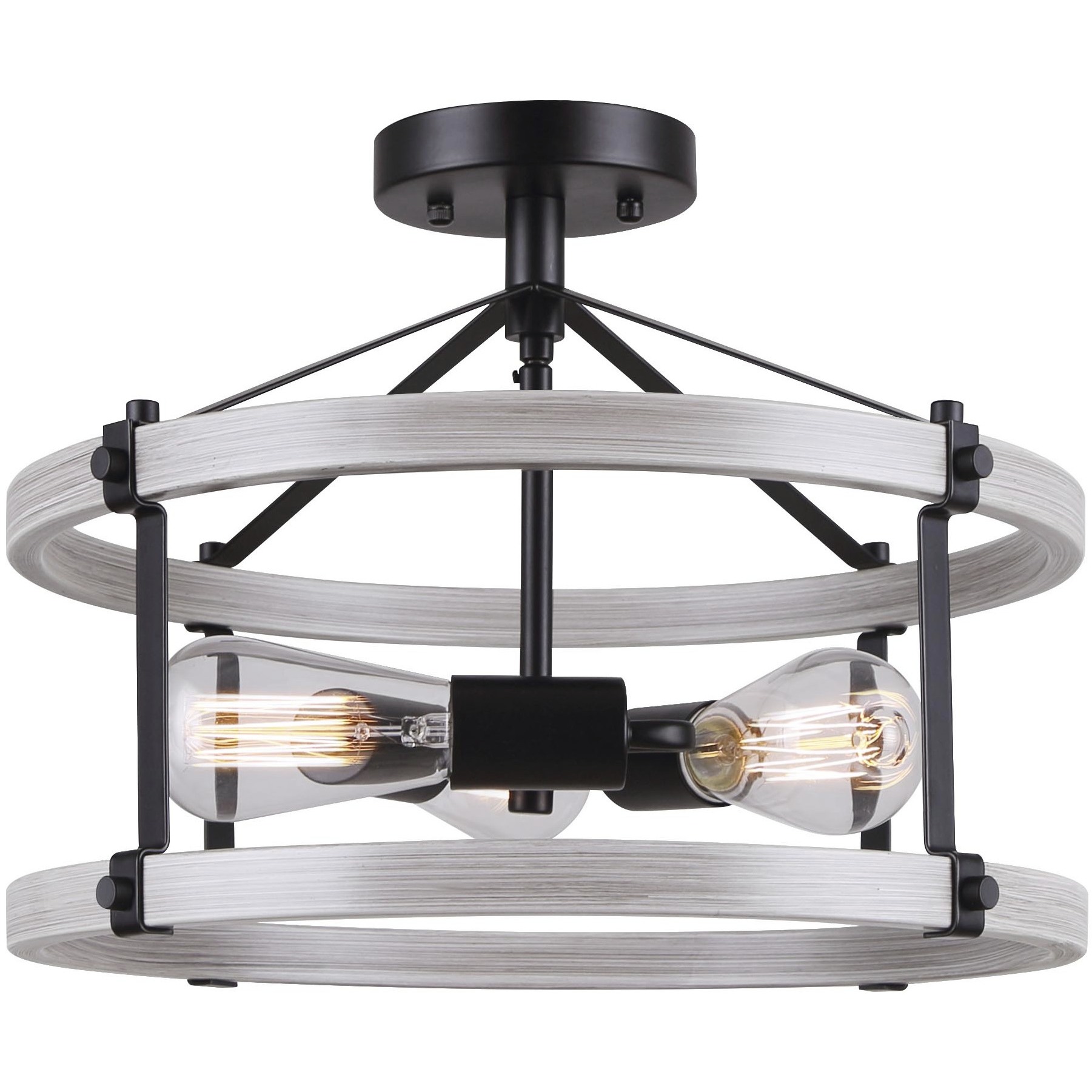 Joelle 3 Light 16 inch Matte Black/Brushed Grey Semi Flush Ceiling Light